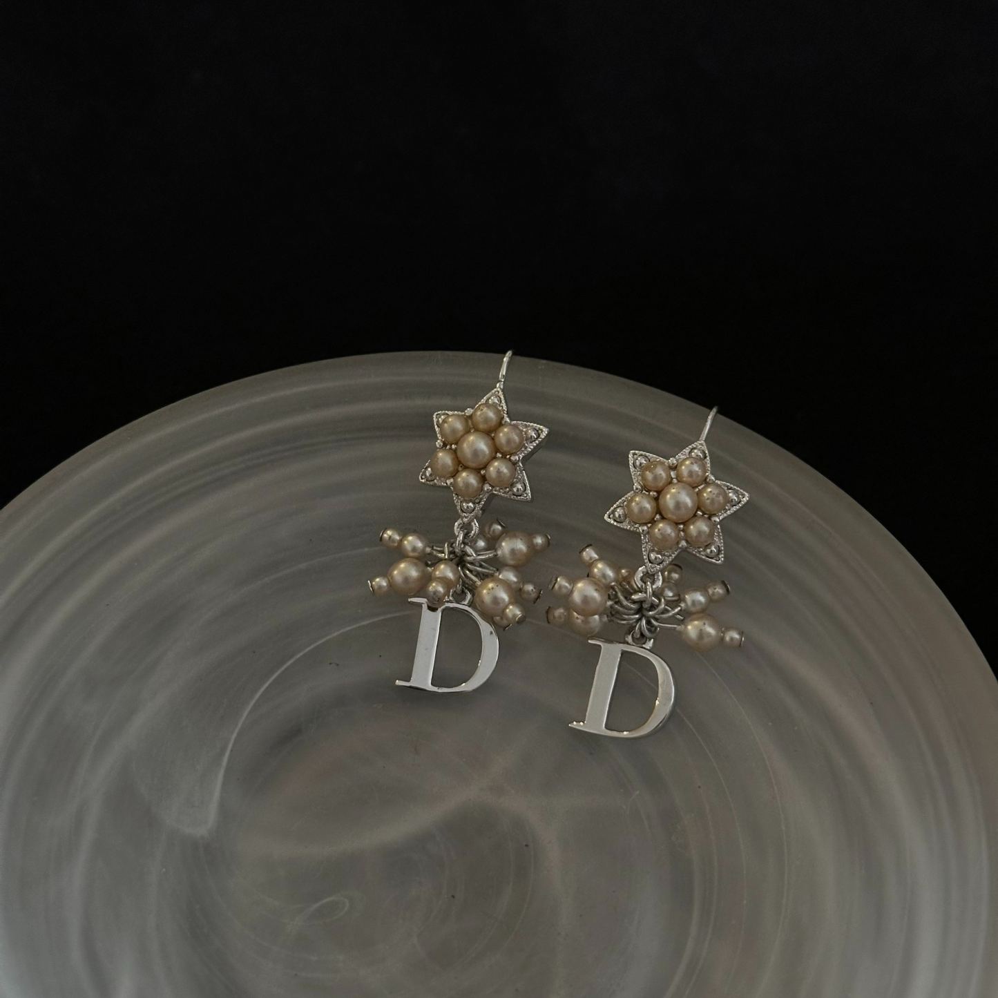 D Hexagram Pearl Earrings
