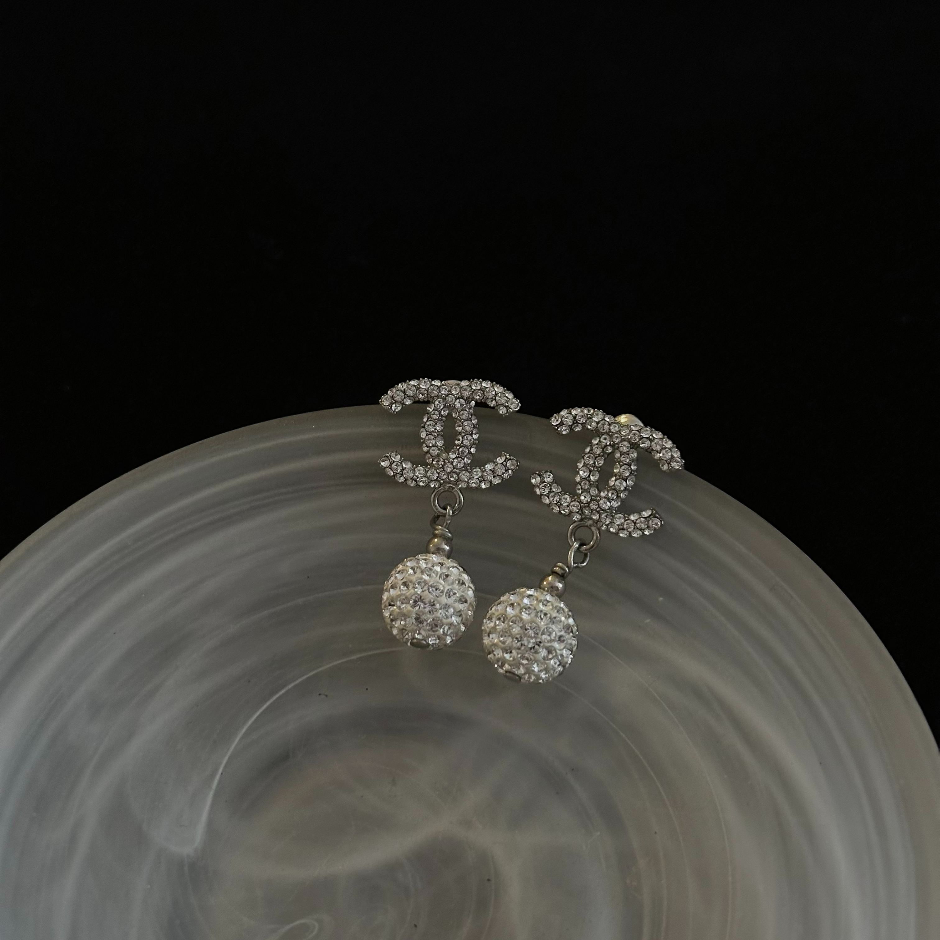 C Double C diamond ball earrings