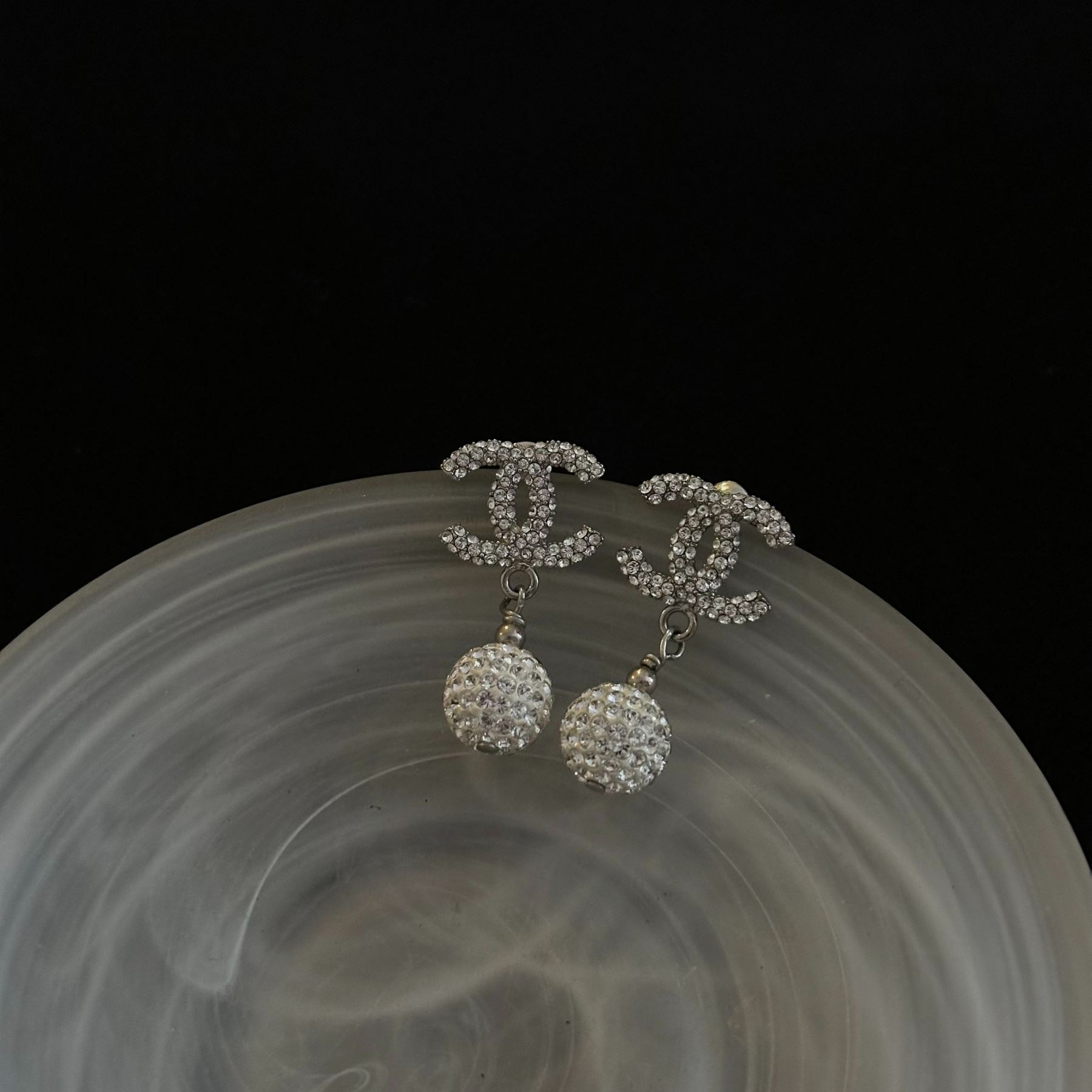 C Double C diamond ball earrings