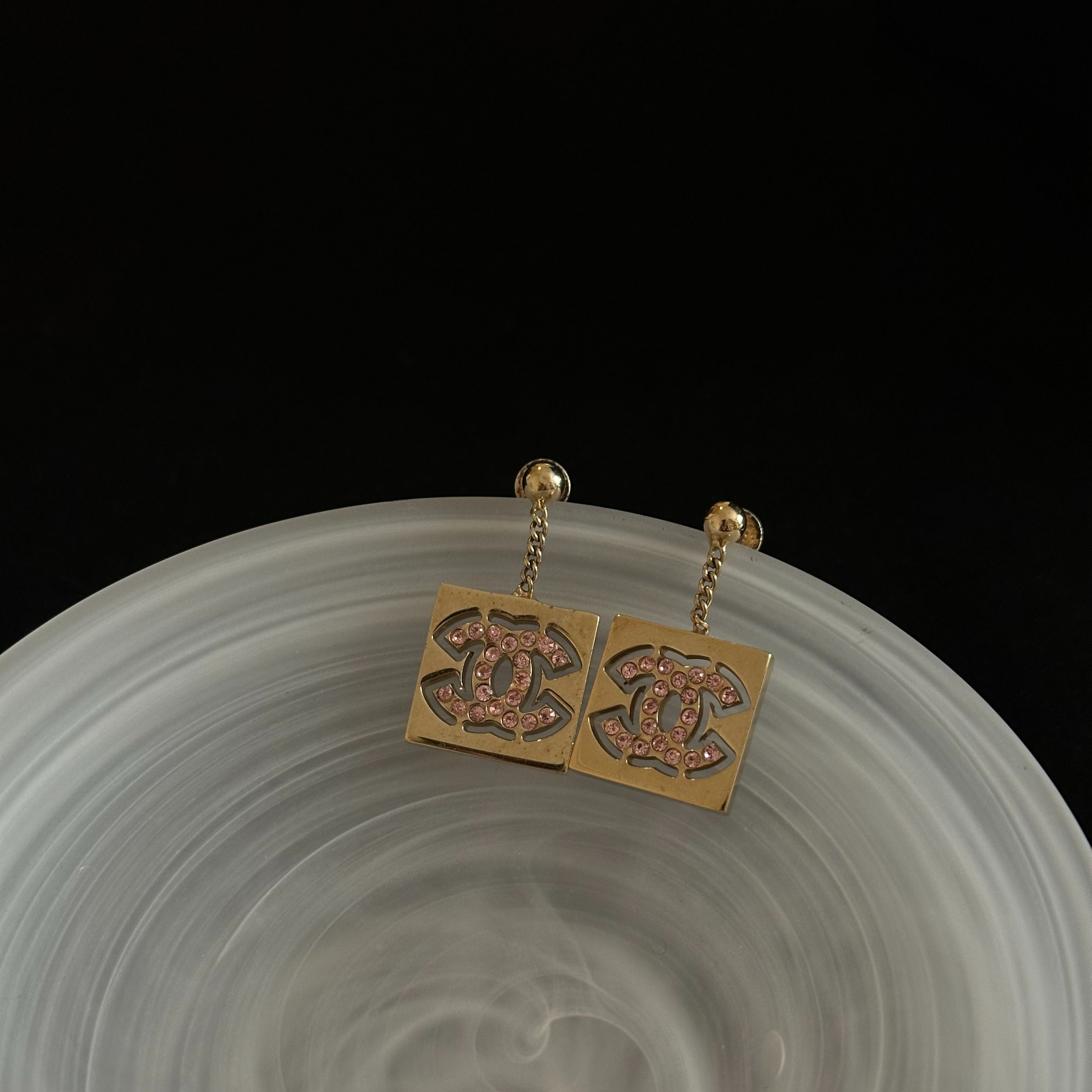C Square Pink Diamond Pendant Earrings