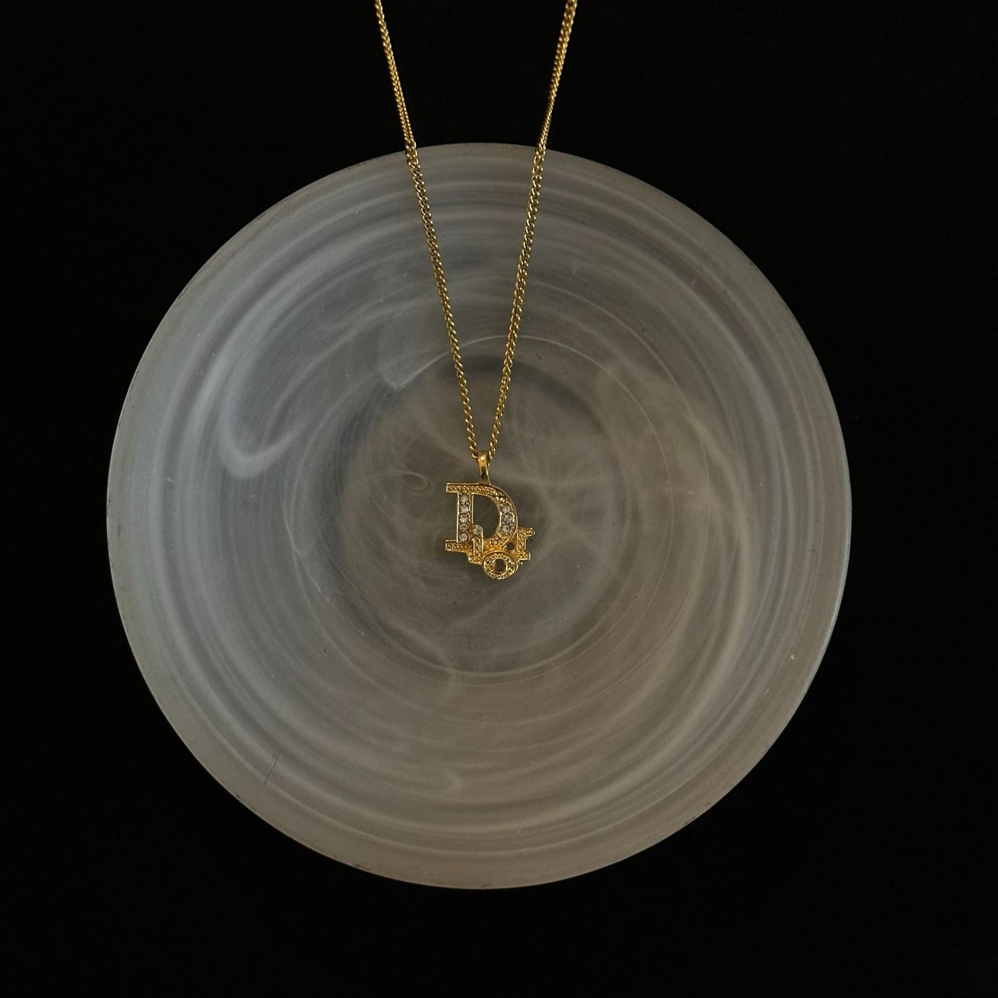 D Full diamond logo gold necklace