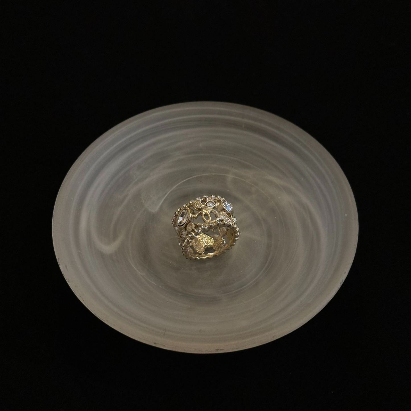 C Hollow rhinestone ring