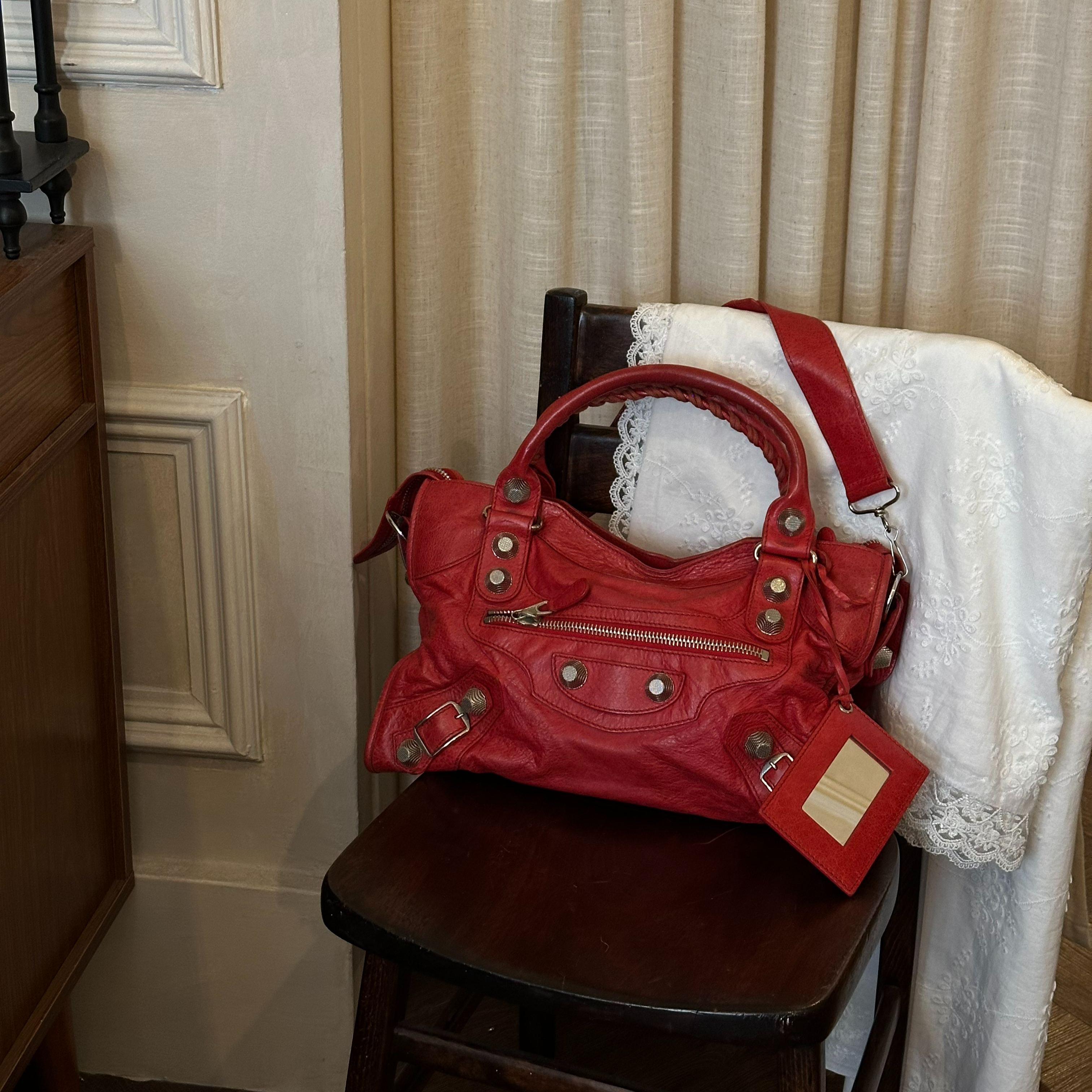 B Red Riveted motorcycle bag