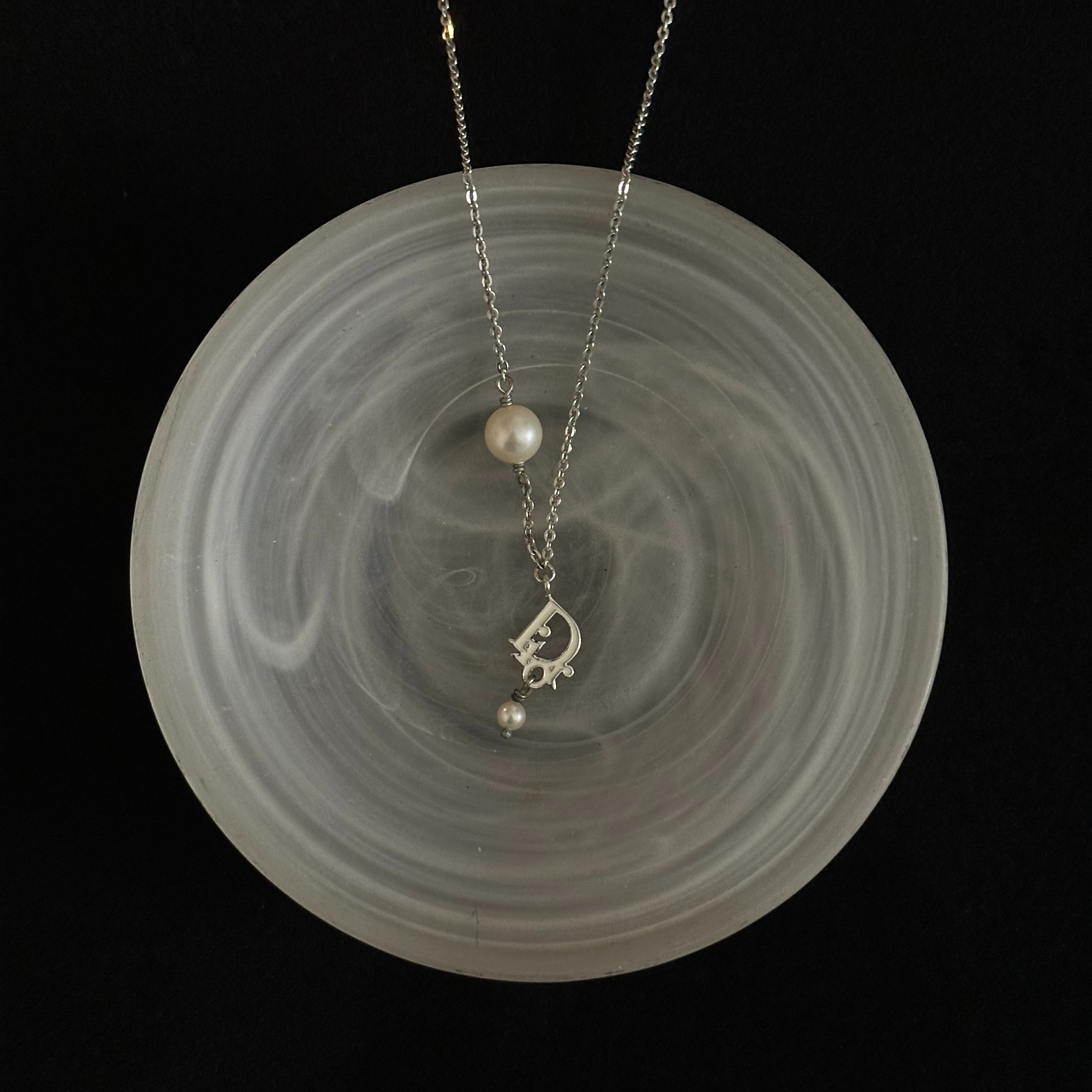 D Pearl Enamel Letter Necklace