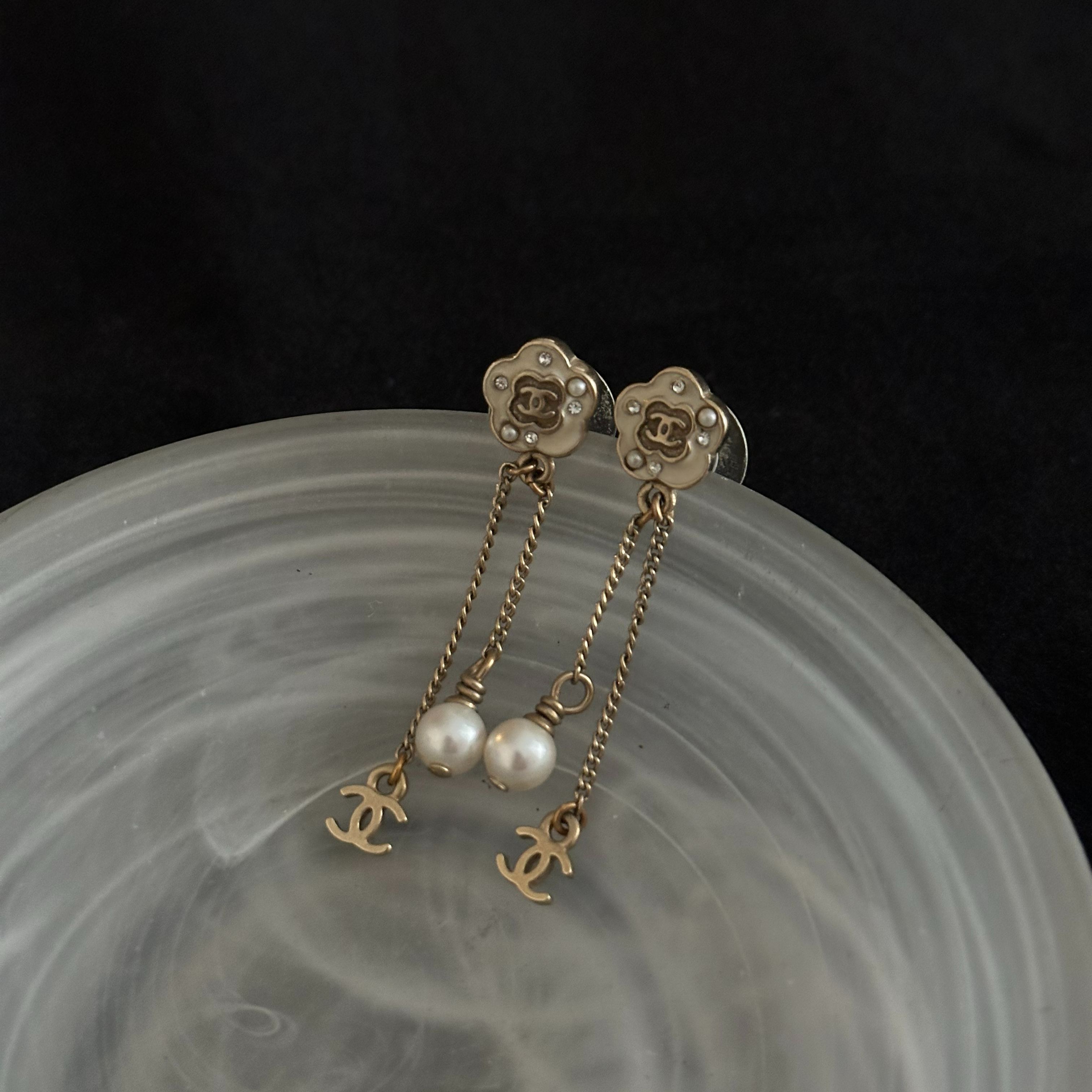 C Flower Enamel Tassel Earrings