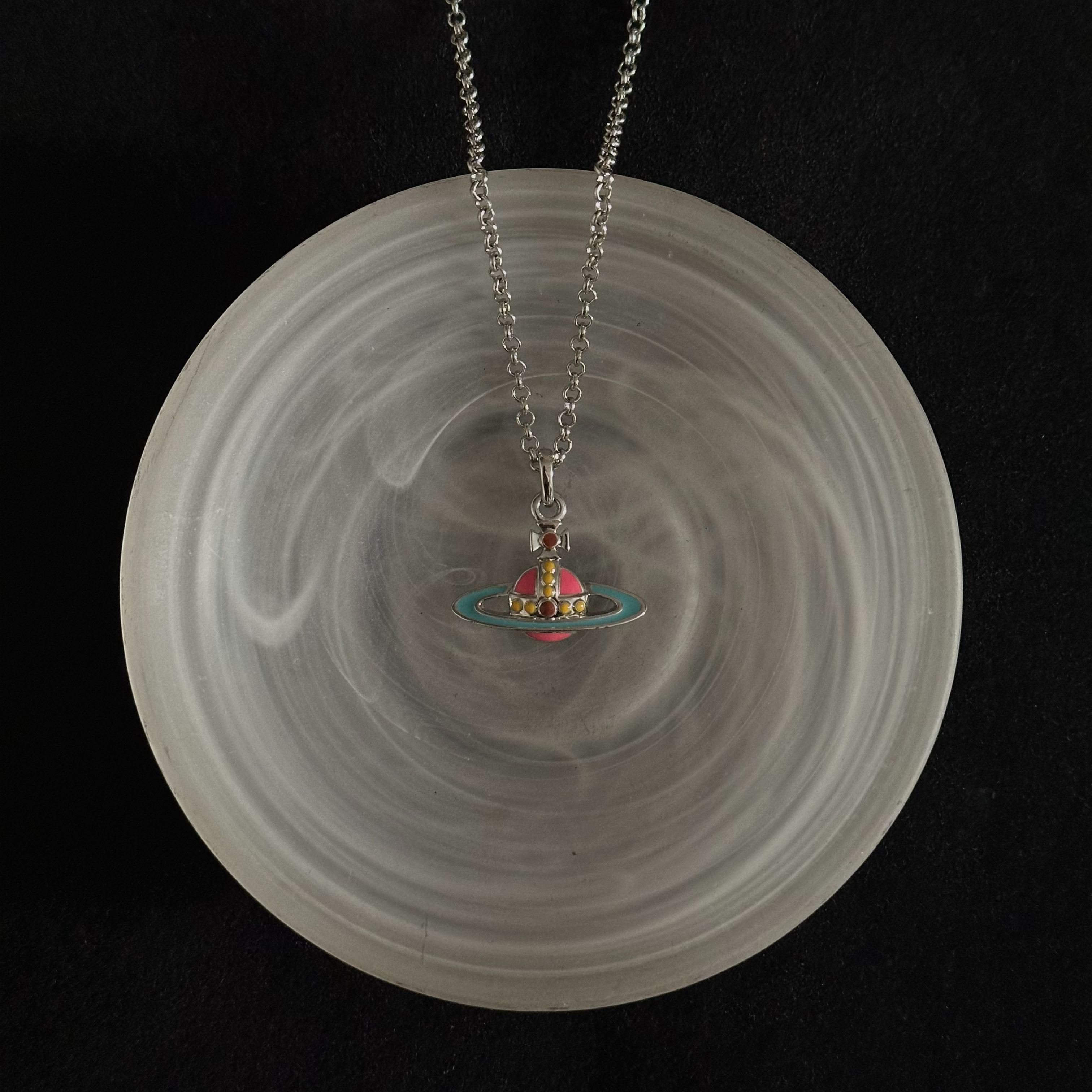 V Enamel Blue Star Trails Saturn Necklace