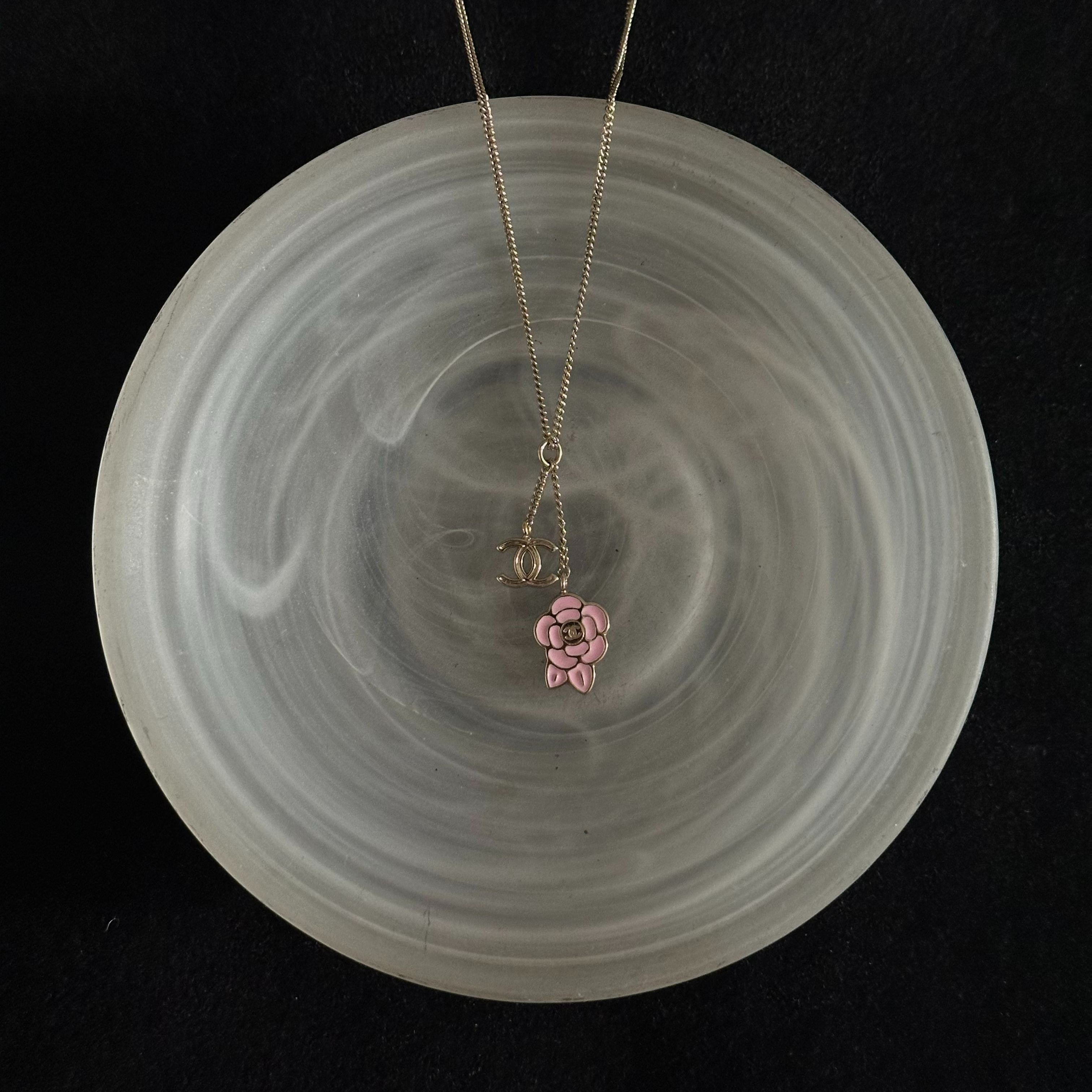 C Camellia Gold Double C Pink Necklace