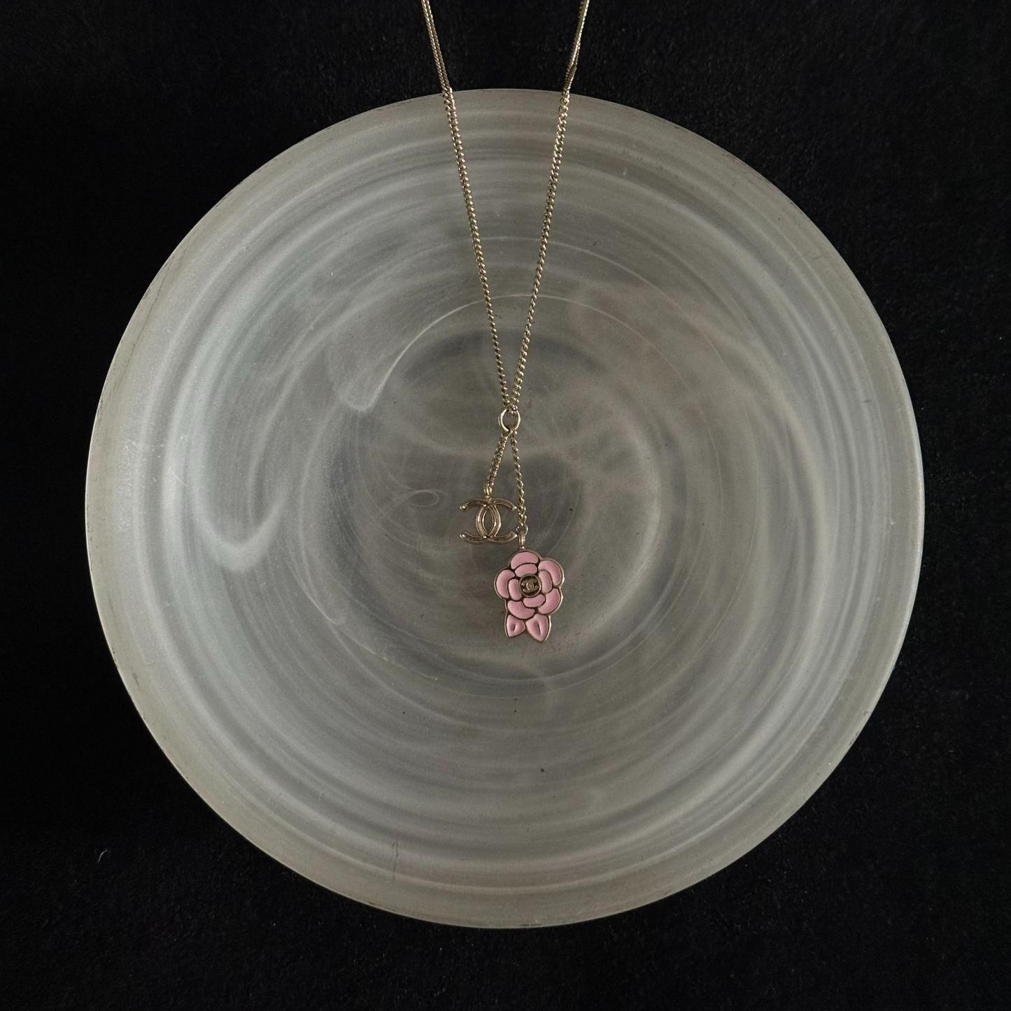 C Camellia Gold Double C Pink Necklace