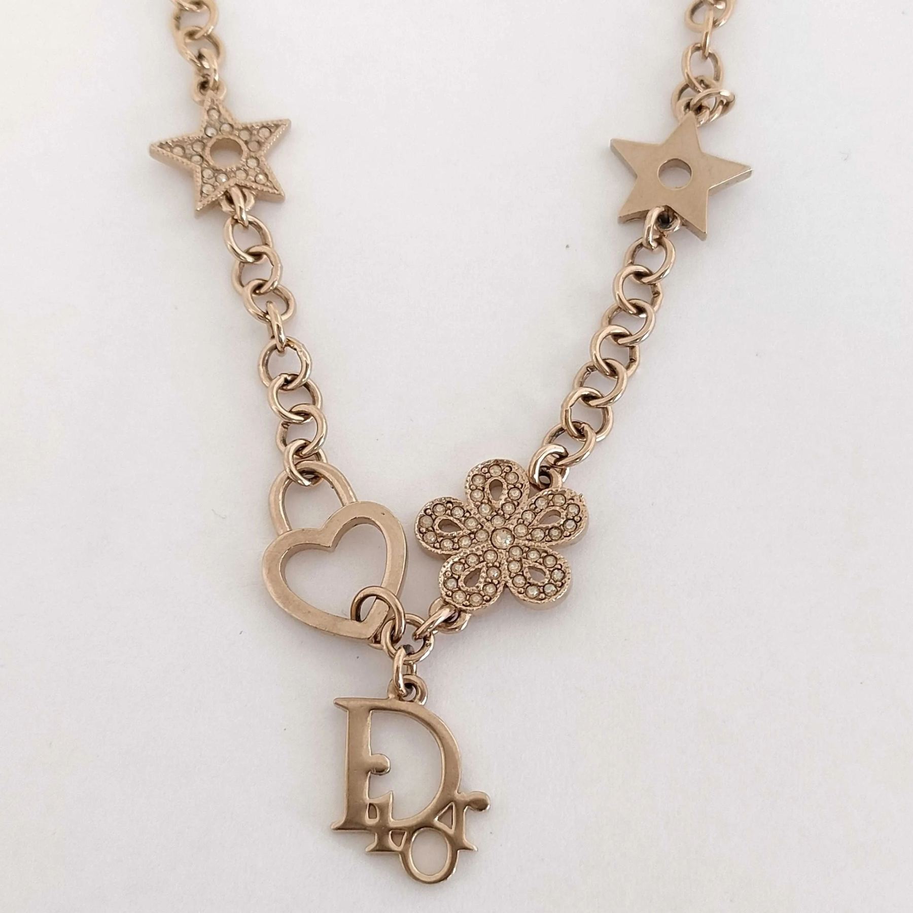 D Heart-shaped lock star flower necklace