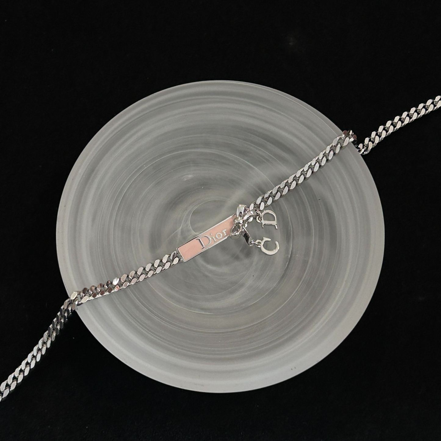 D Nameplate Pink Enamel Necklace