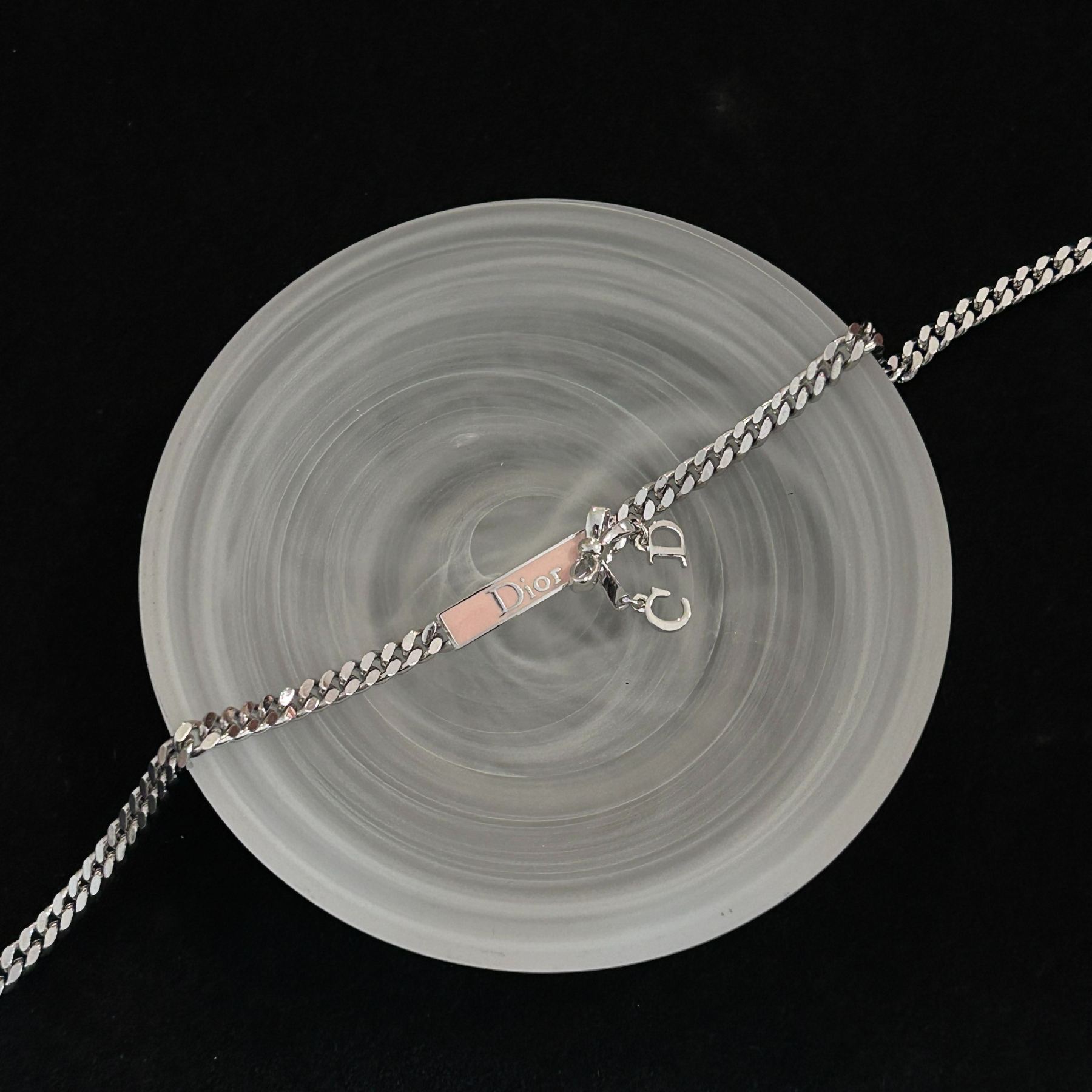D Nameplate Pink Enamel Necklace