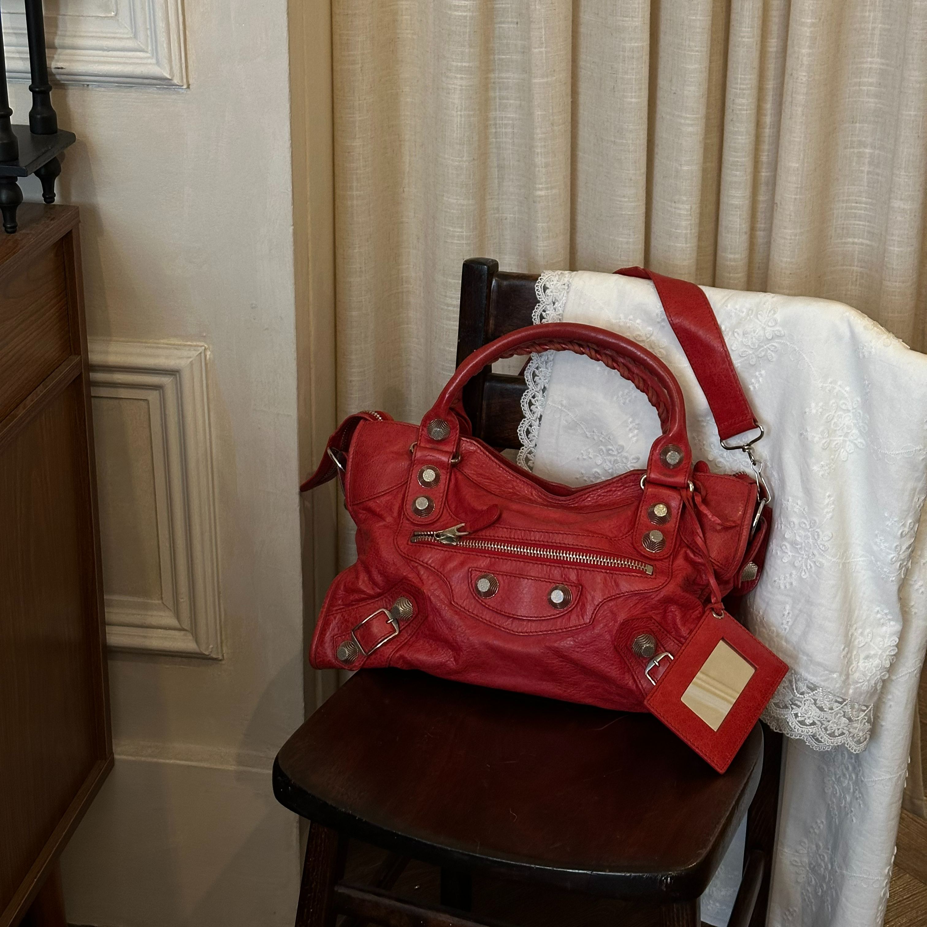 B Red large studded motorcycle bag
