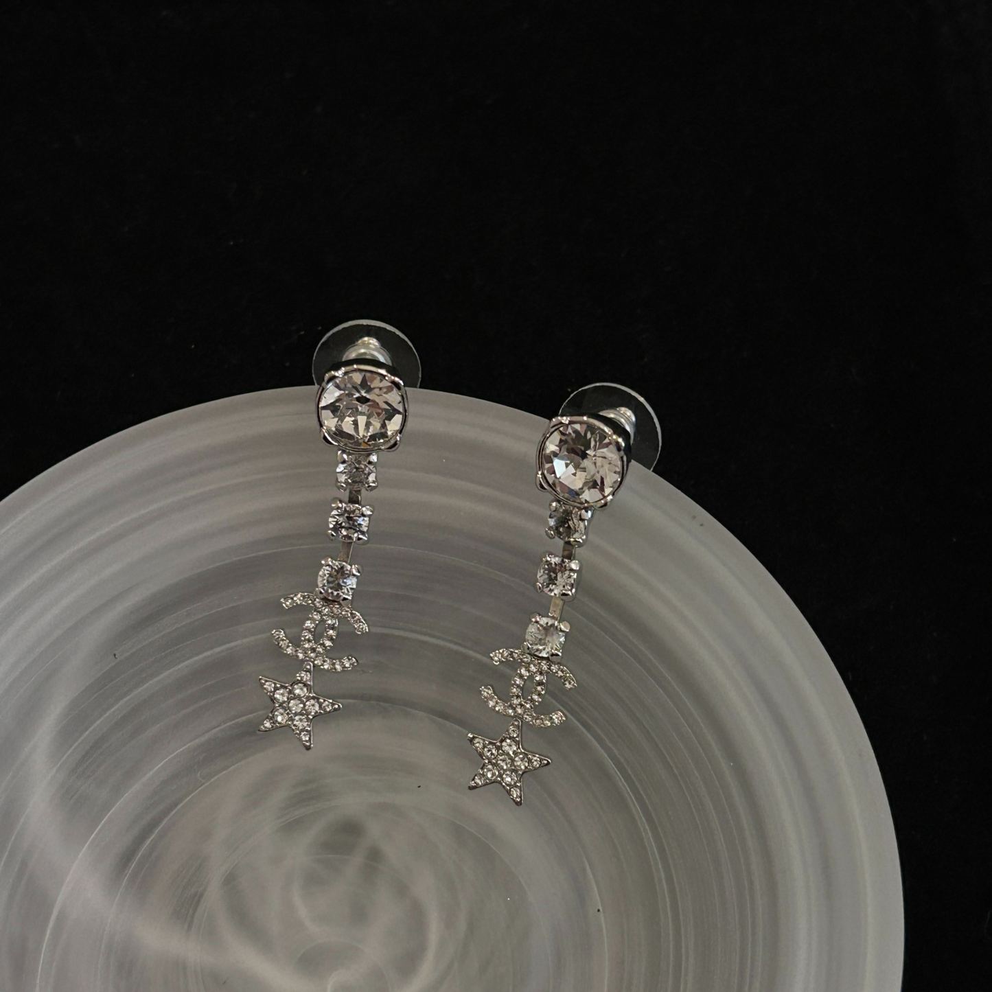 C Five-pointed star double C full diamond earrings