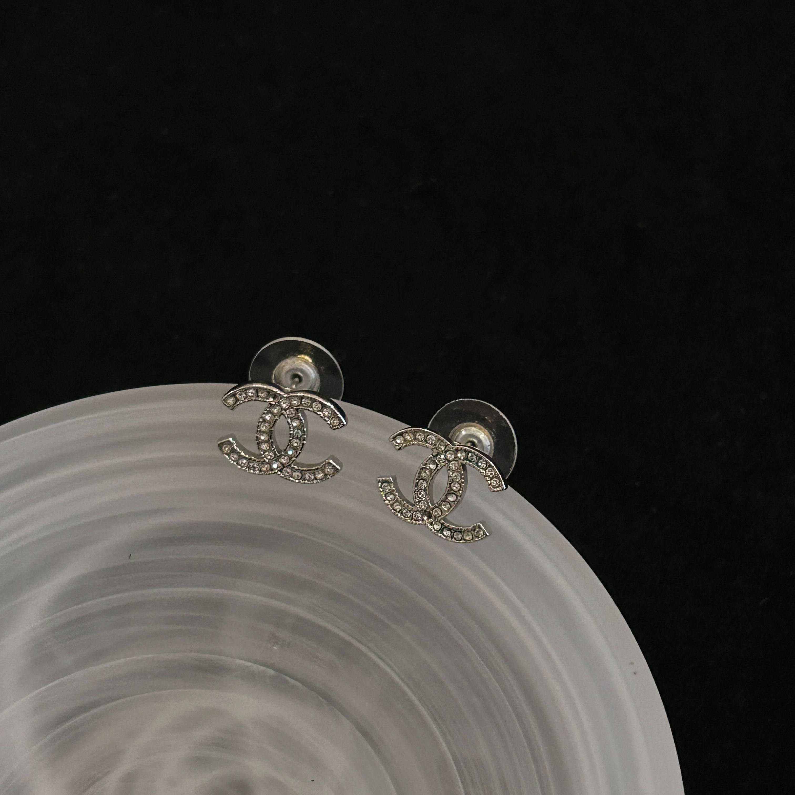 C Double C full diamond silver earrings