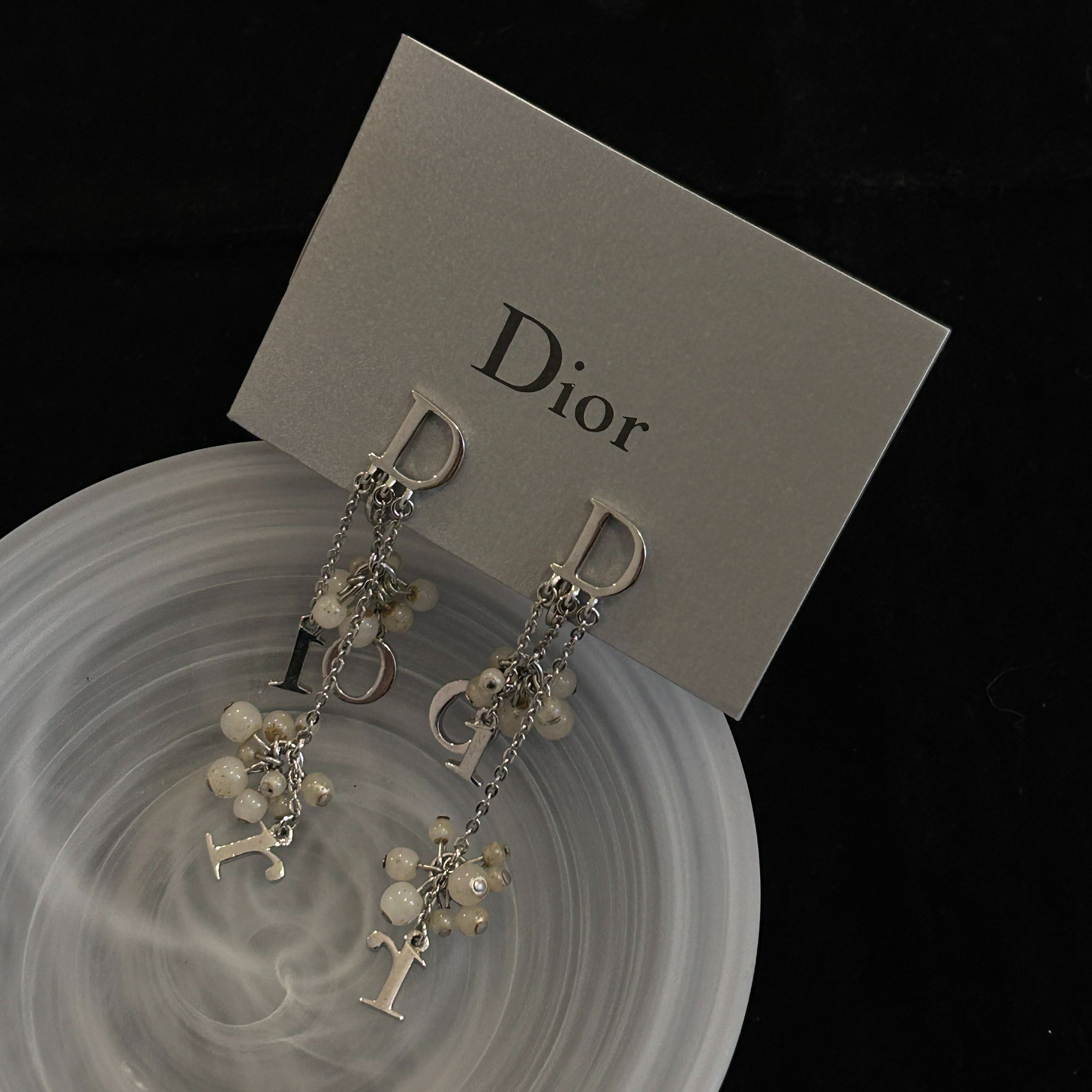 D Glass bead tassel letter earrings