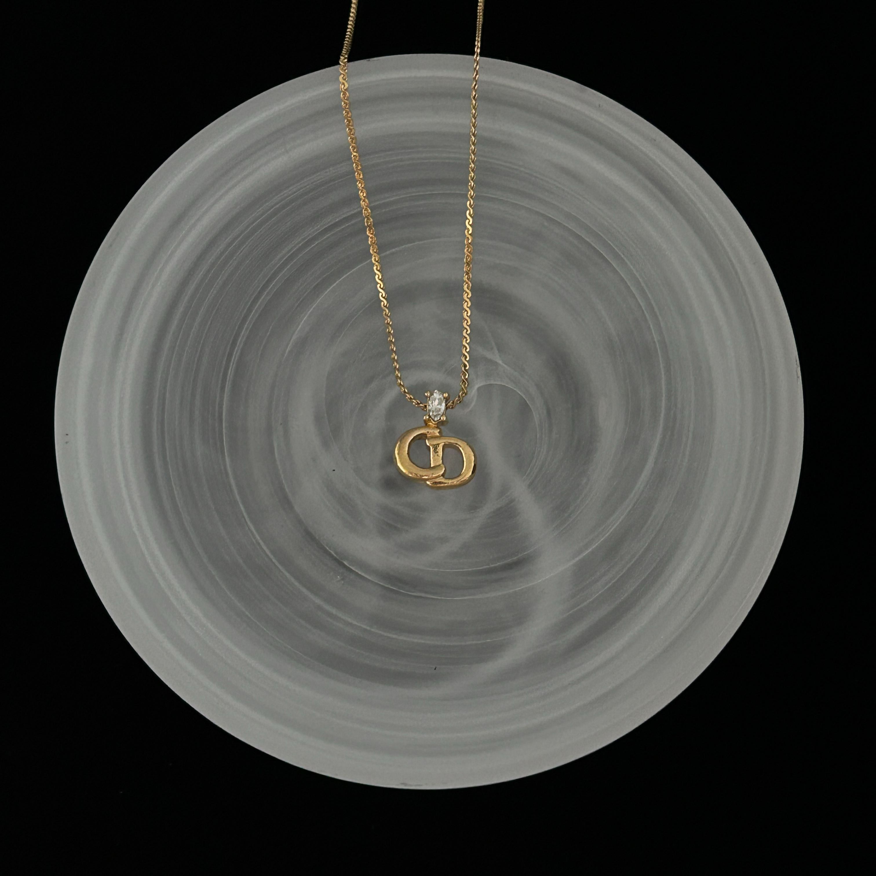 D CD rhinestone gold necklace