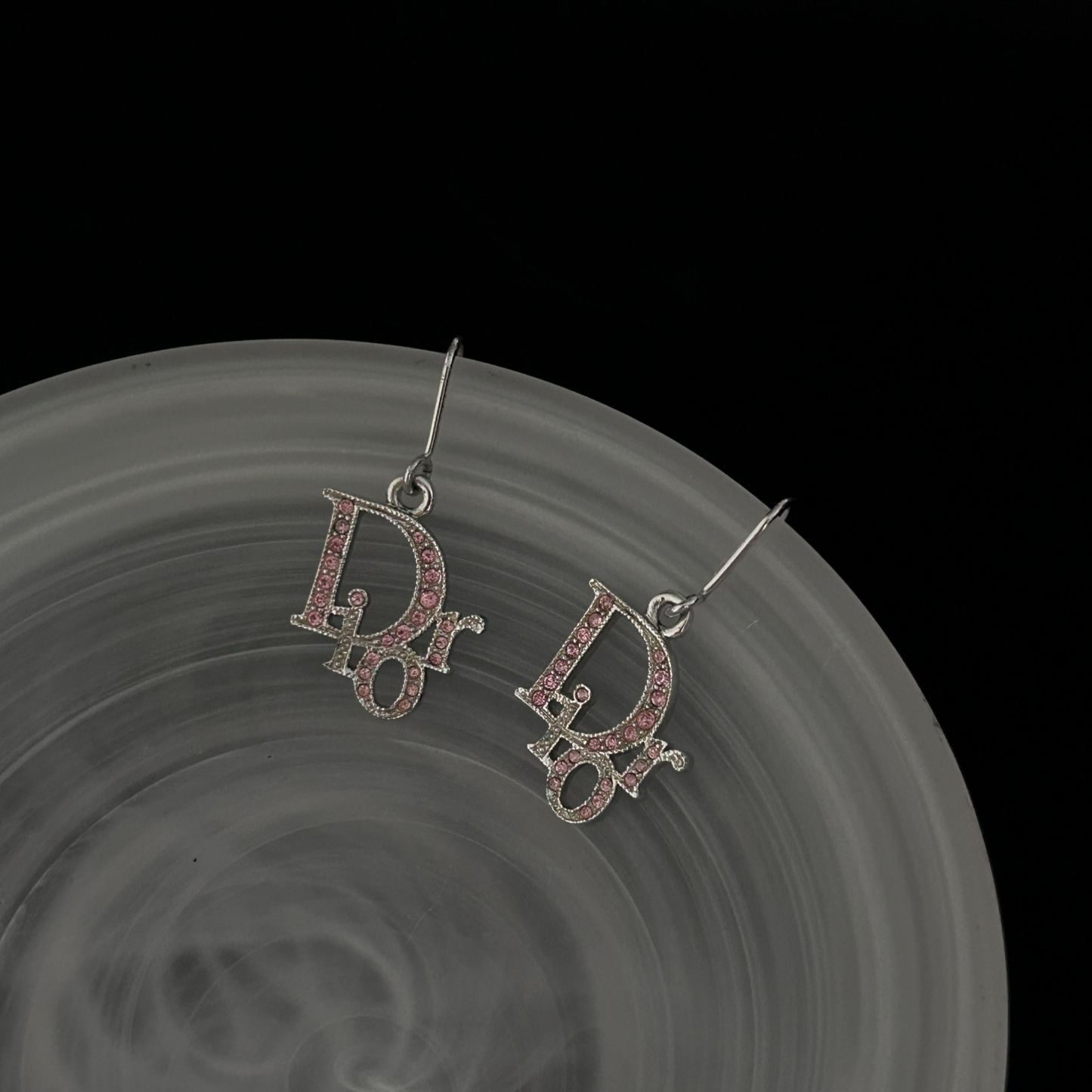 D Logo full diamond pink earring