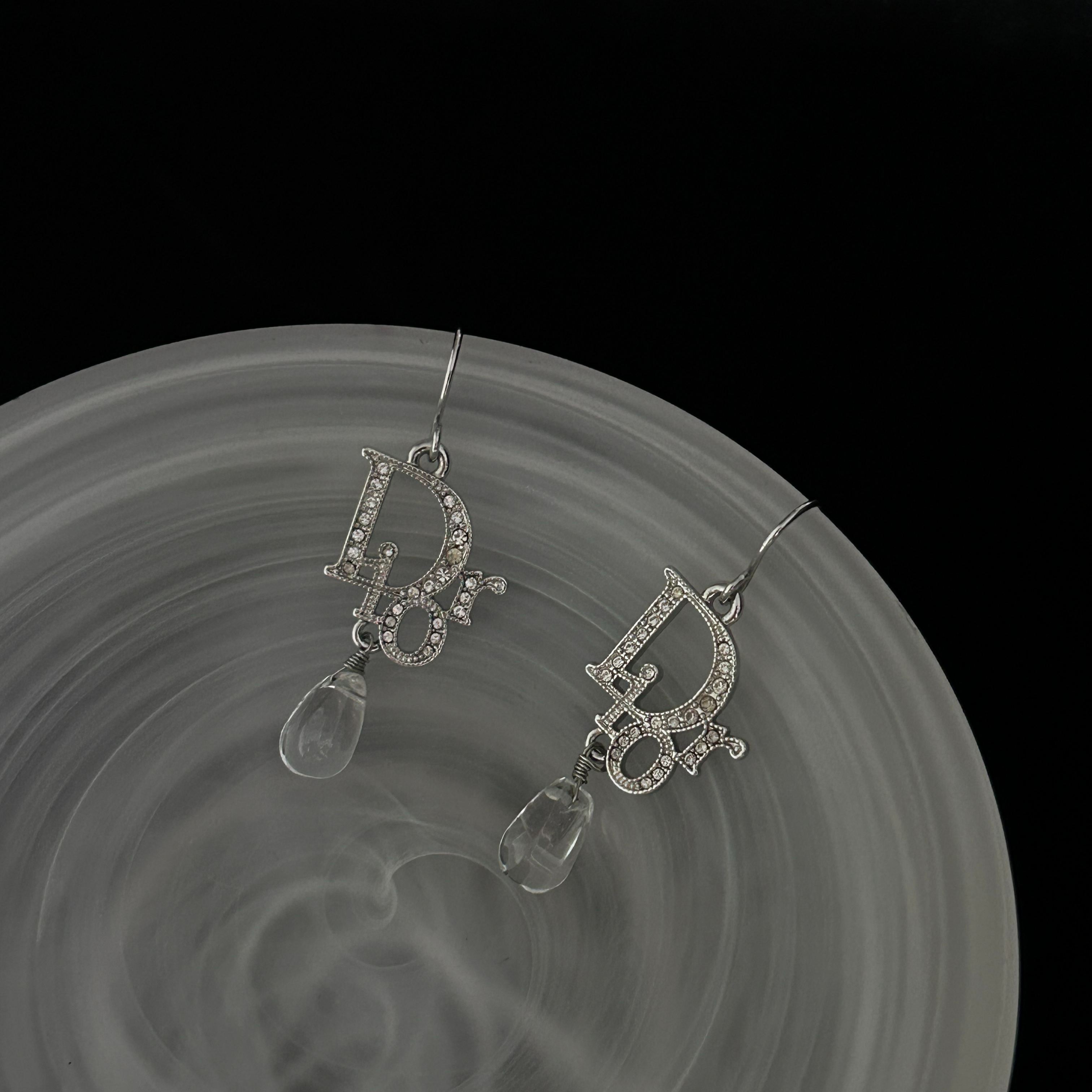 D Logo full diamond Water drop pendant earrings
