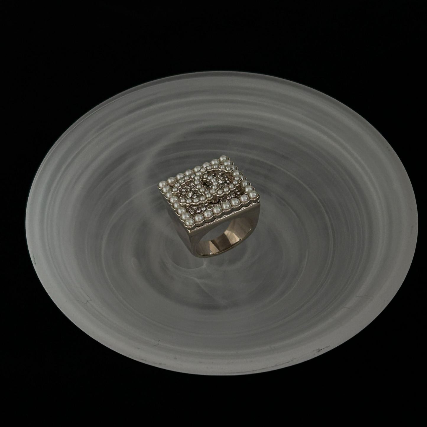 C Double C Pearl Square Ring