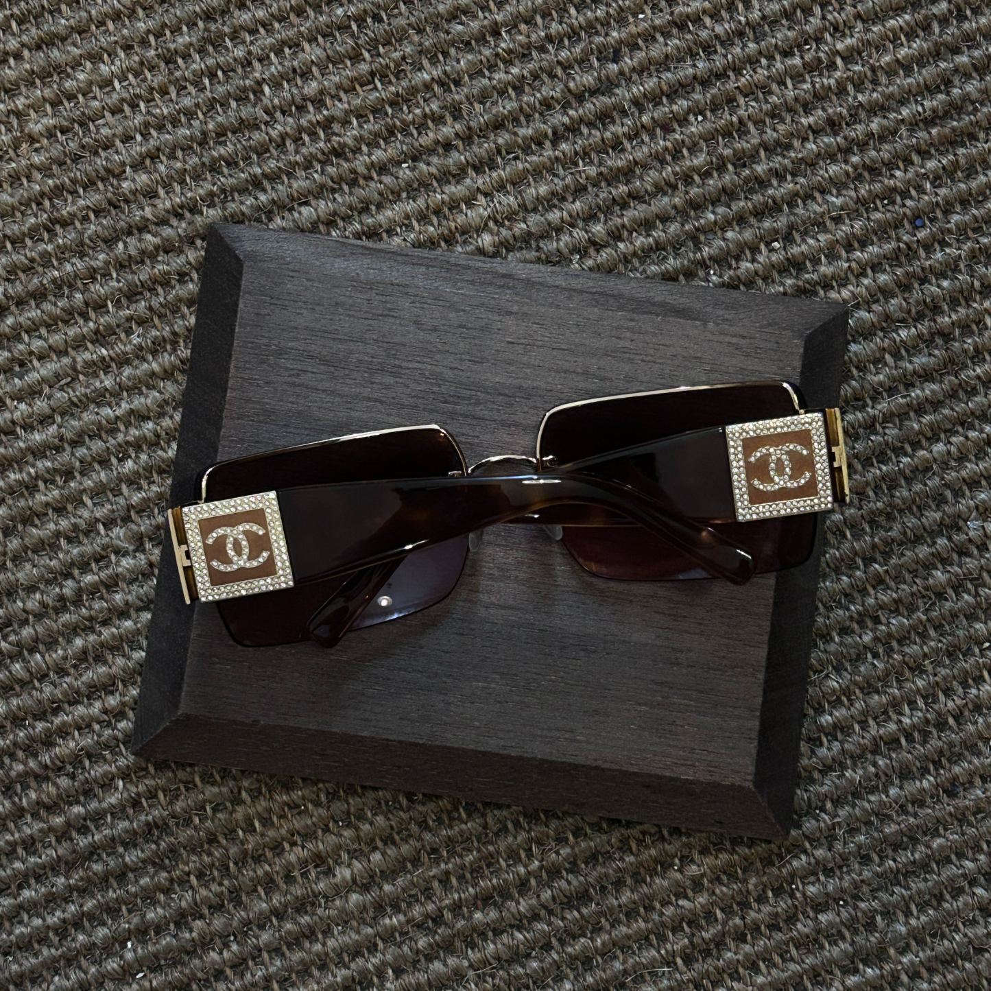 C Diamond-encrusted square gold sunglasses