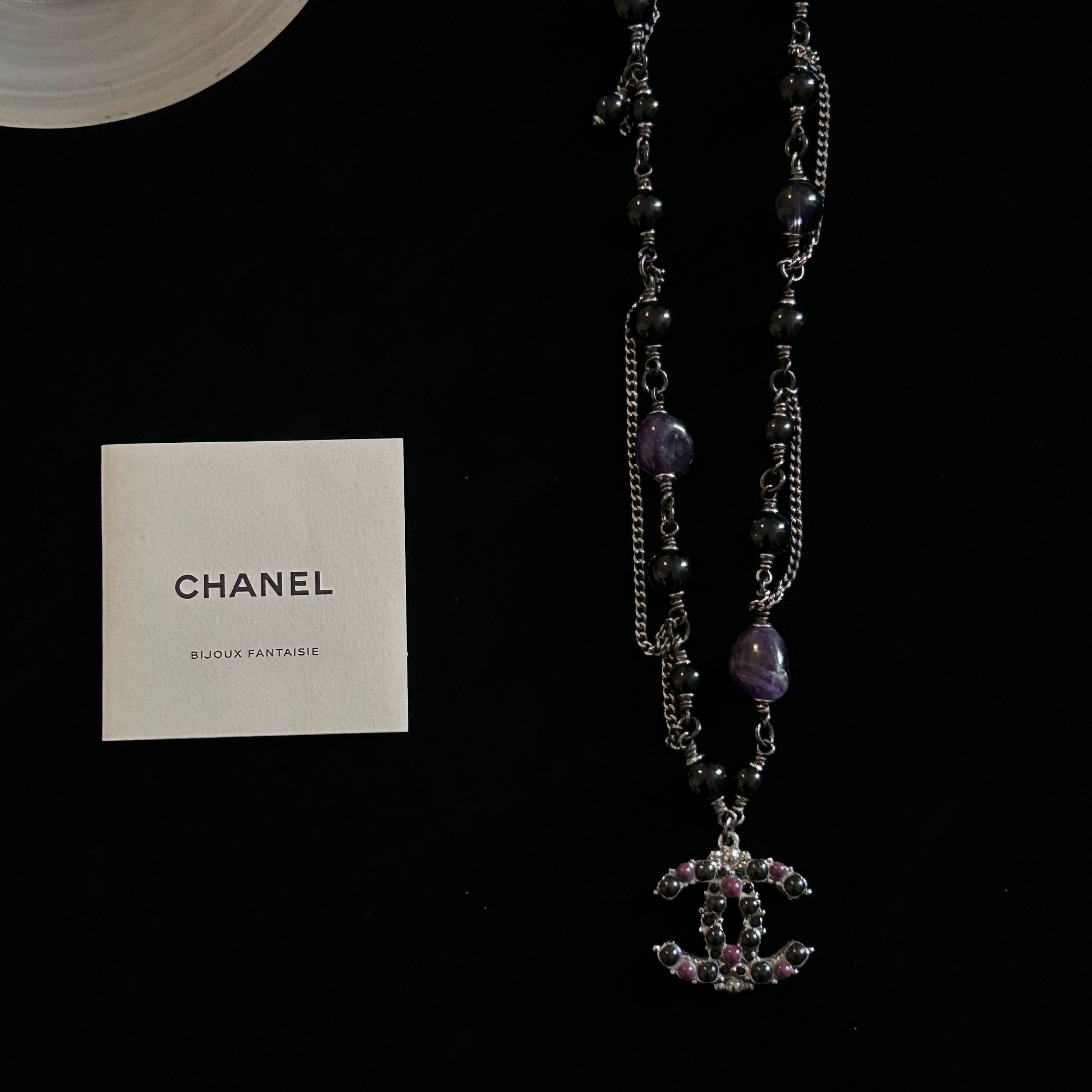 C Black and purple beaded double C necklace