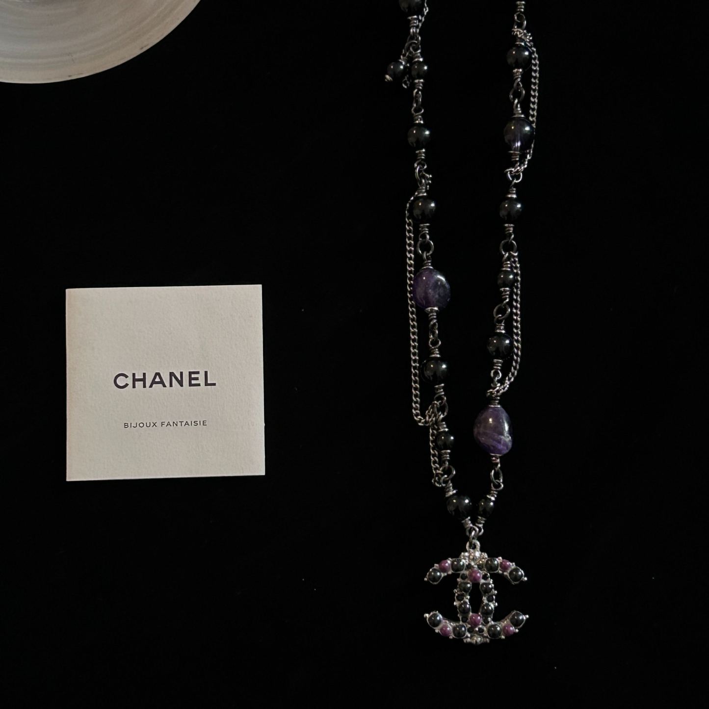 C Black and purple beaded double C necklace
