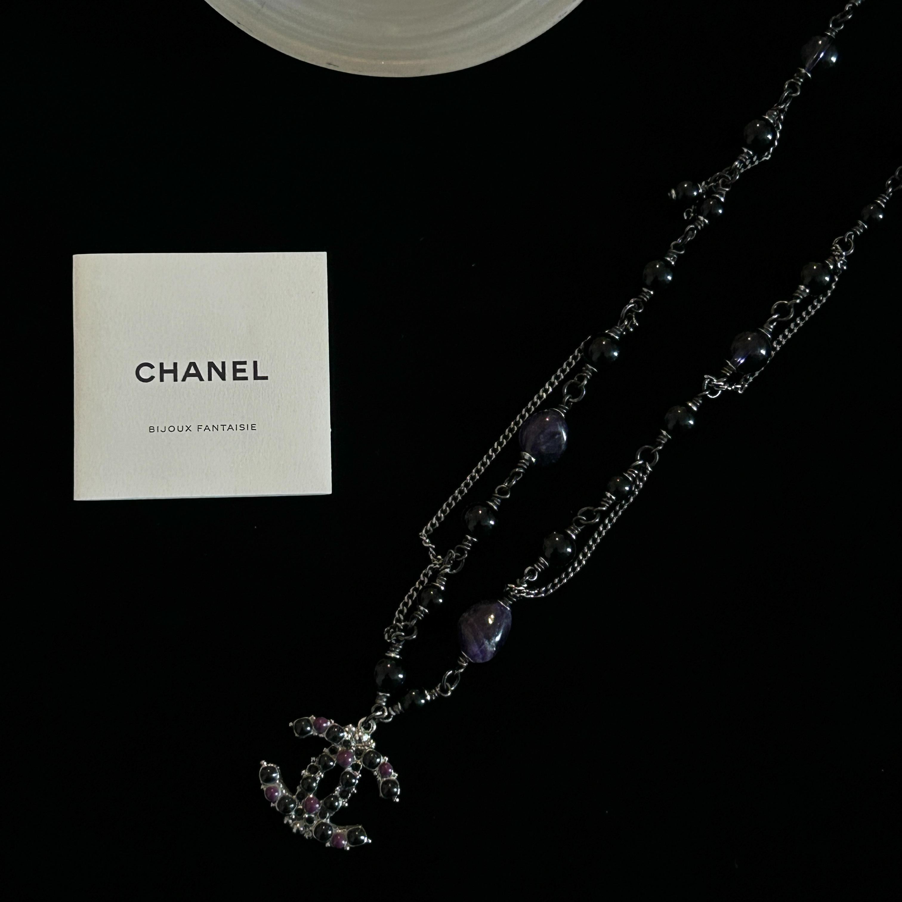 C Black and purple beaded double C necklace