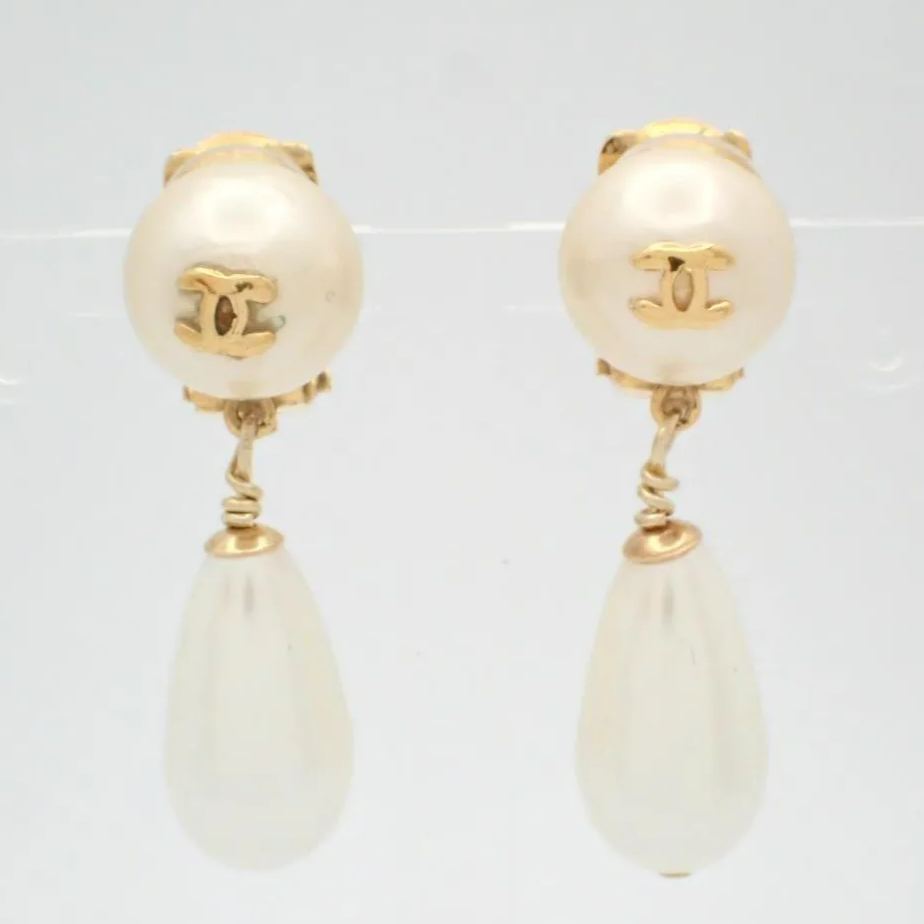 C Pearl teardrop pendant earrings