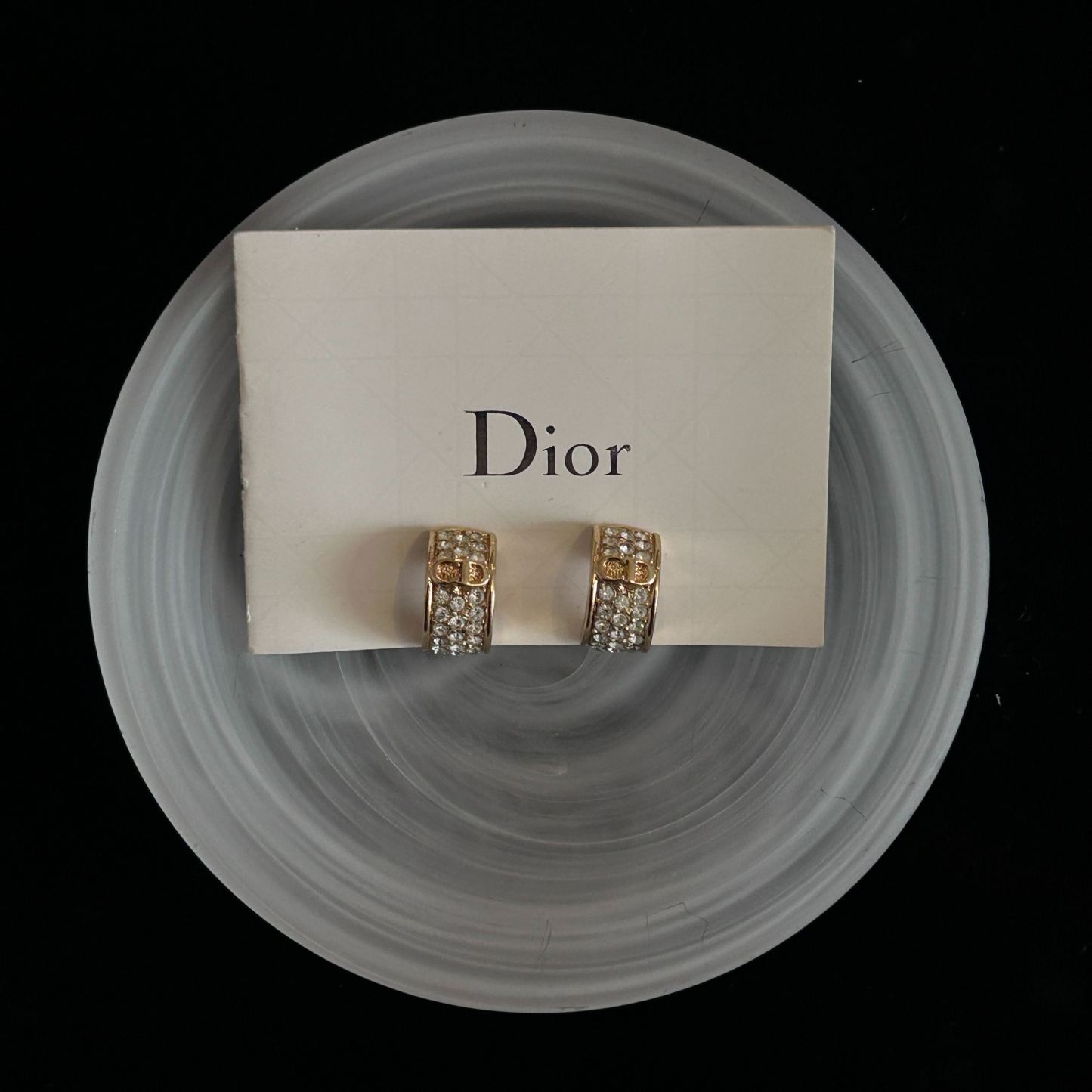D Nameplate CD rhinestone gold earrings
