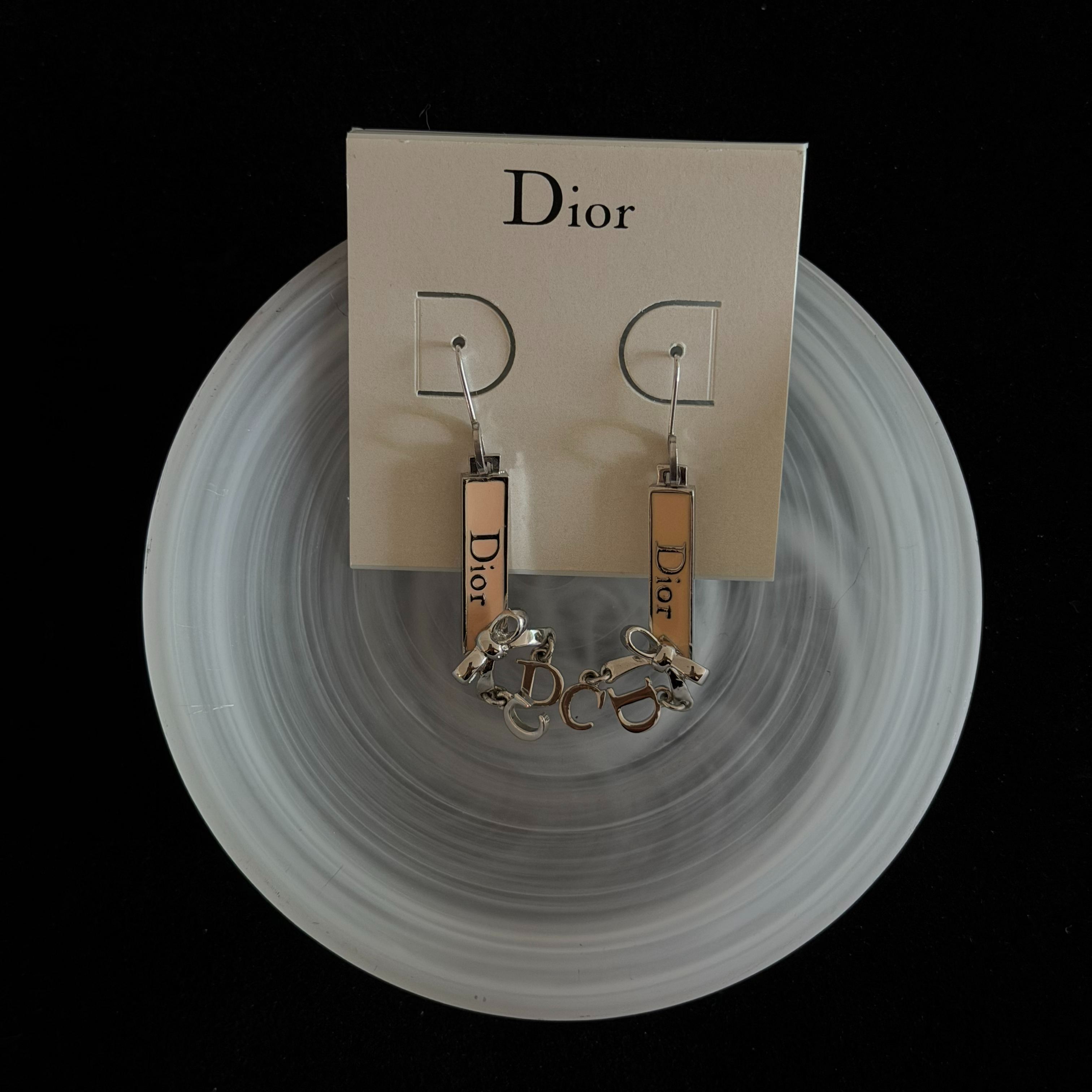 D Nameplate Enamel Bow CD Pendant Earrings