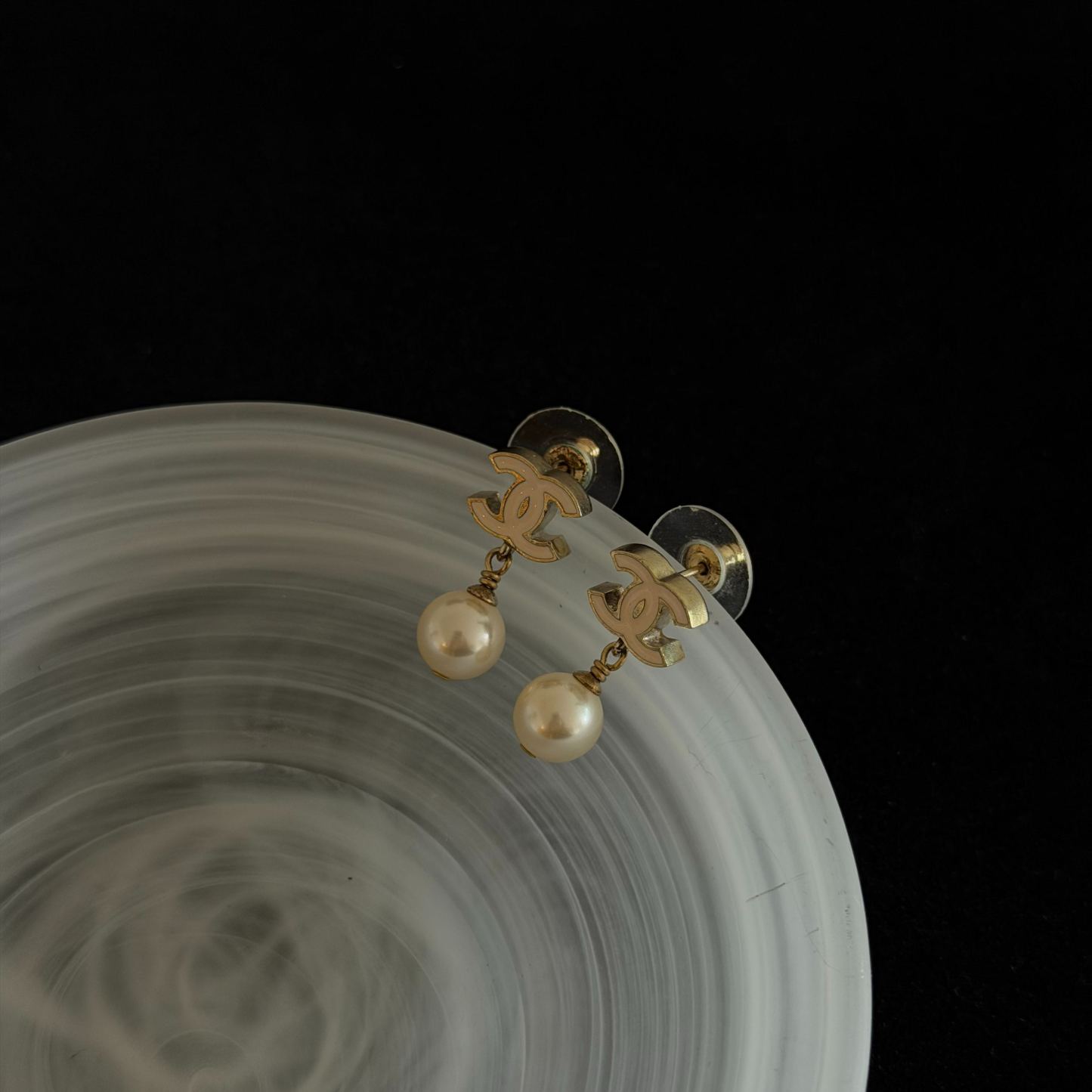 C Enamel pearl drop earrings