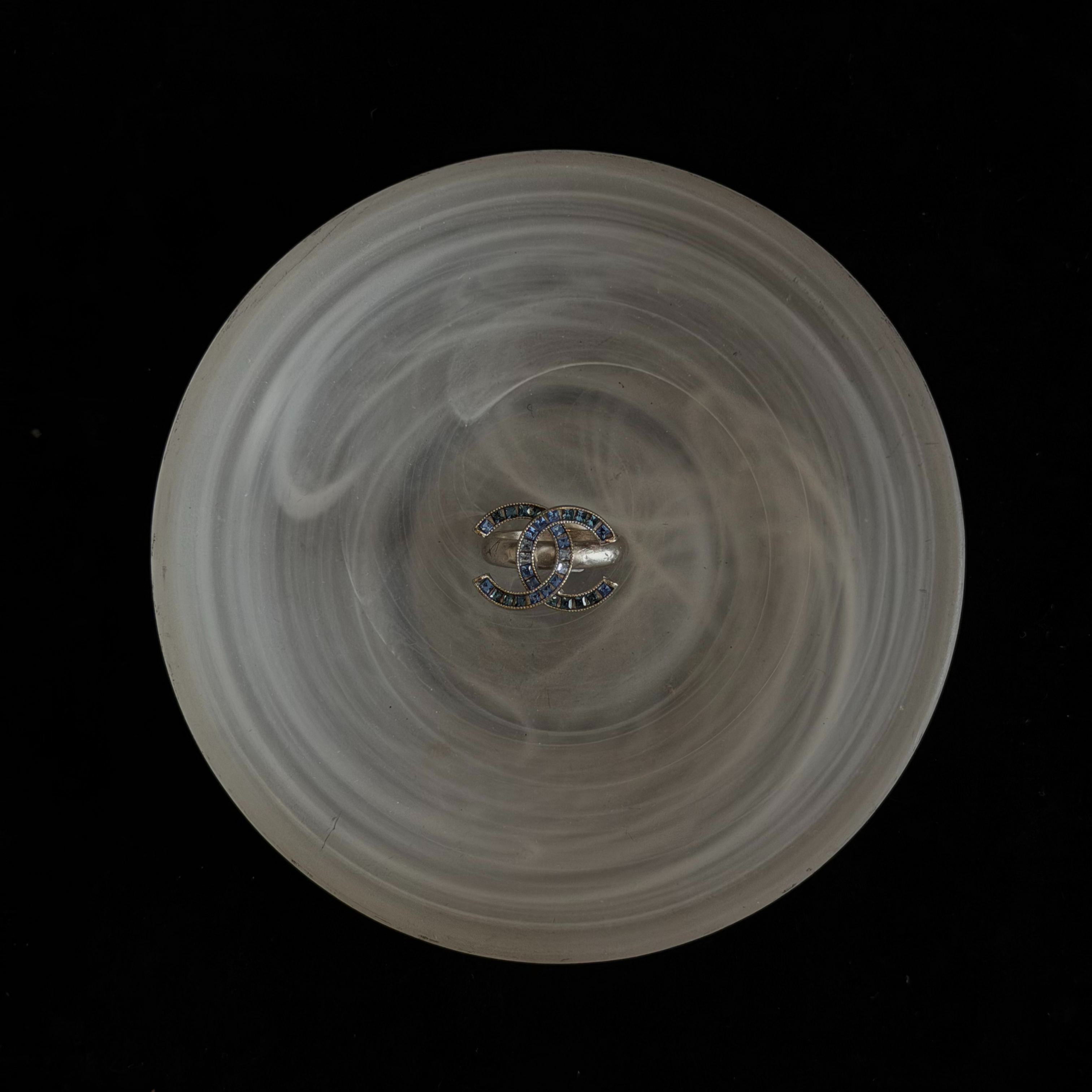 C Double C full diamond blue ring