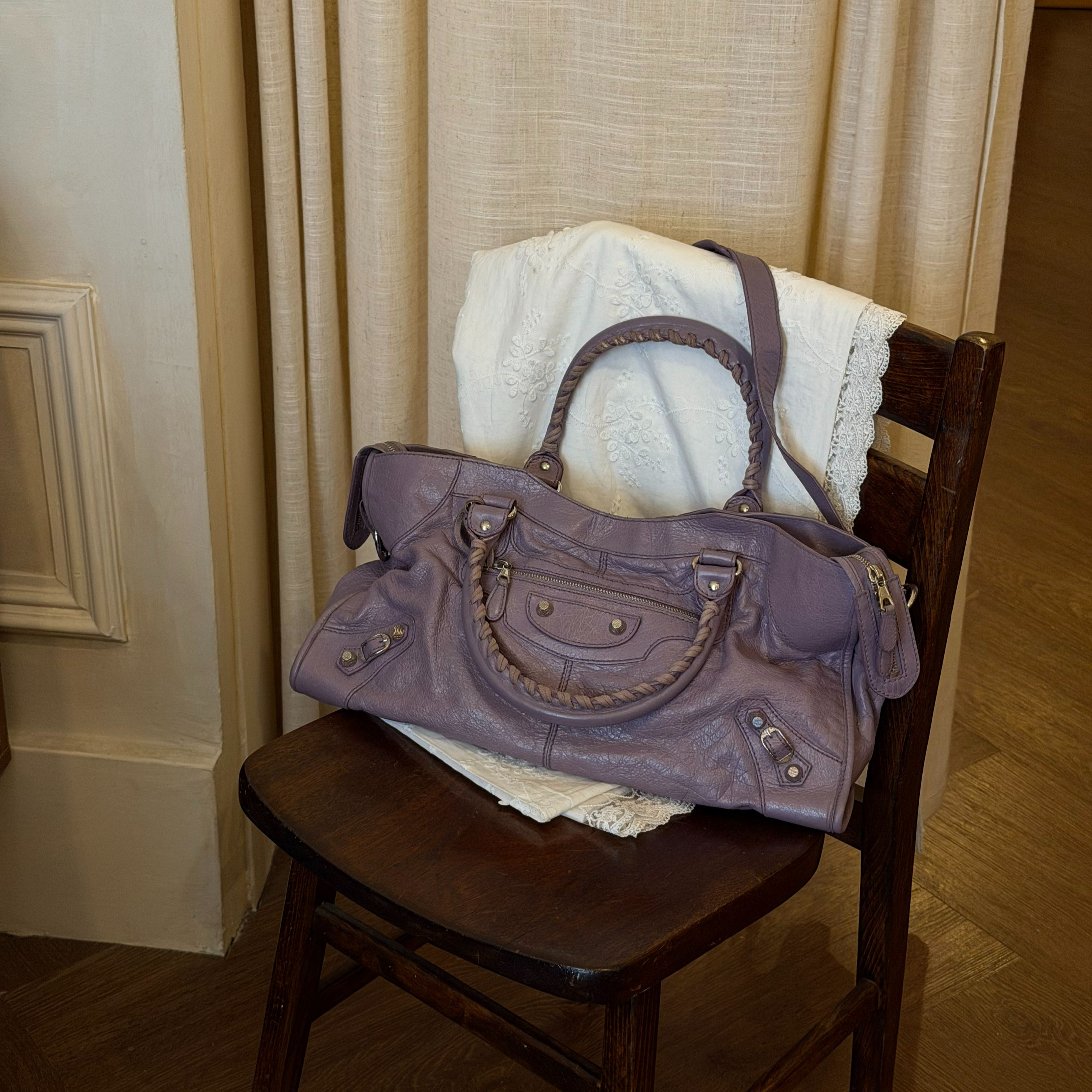B Purple studded motorcycle bag