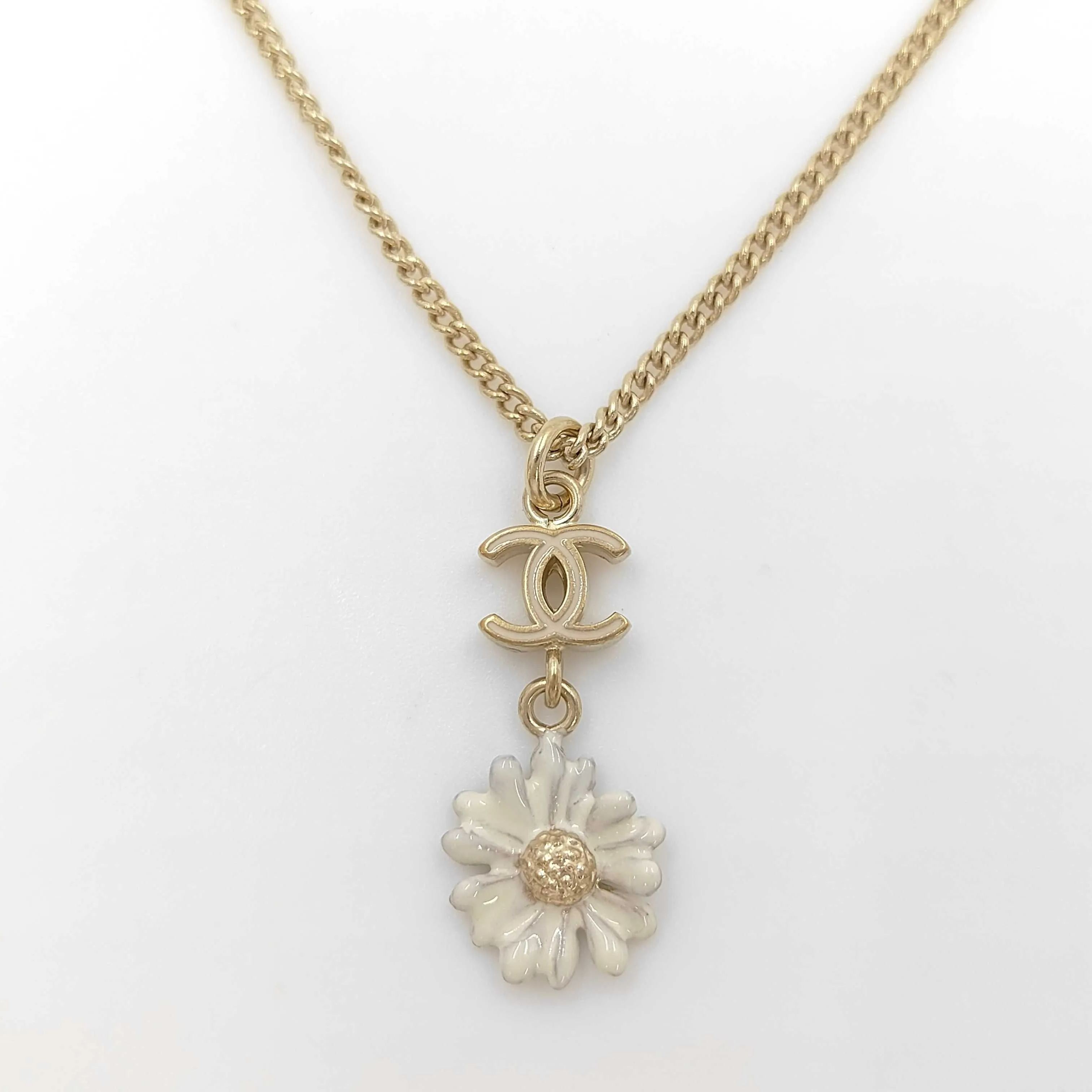 C Double C enamel flower pendant necklace