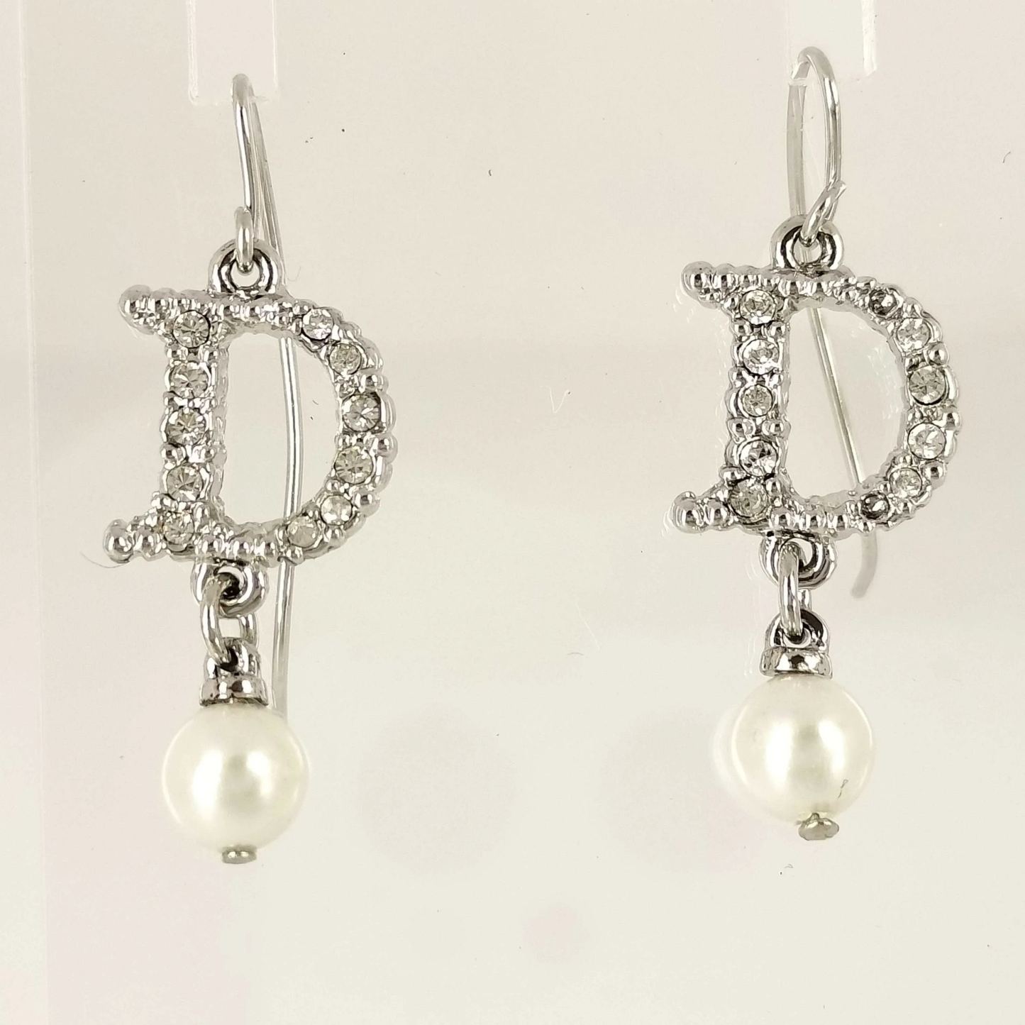 D D Full Diamond Pearl Pendant Earrings