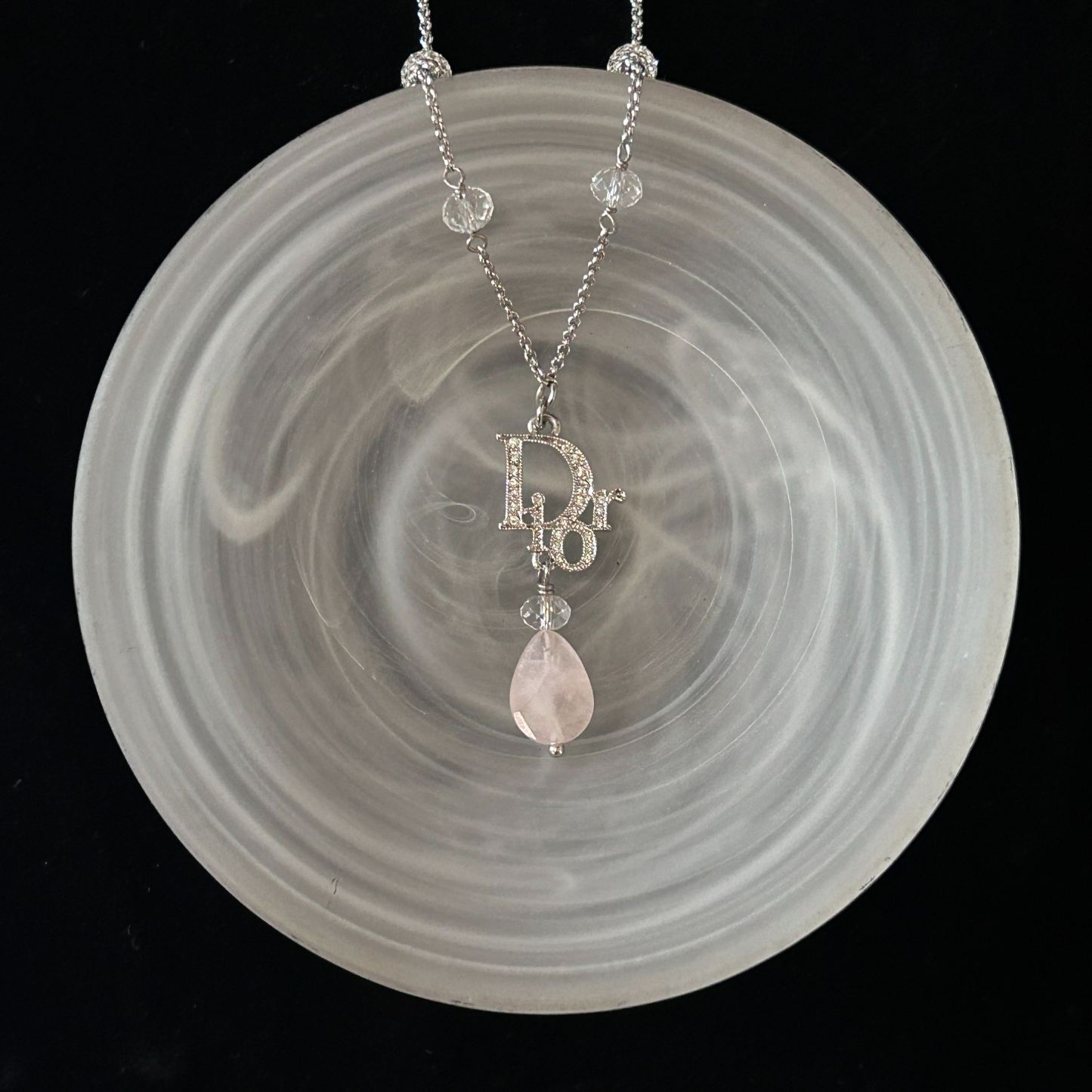D Full diamond logo ball teardrop pendant necklace