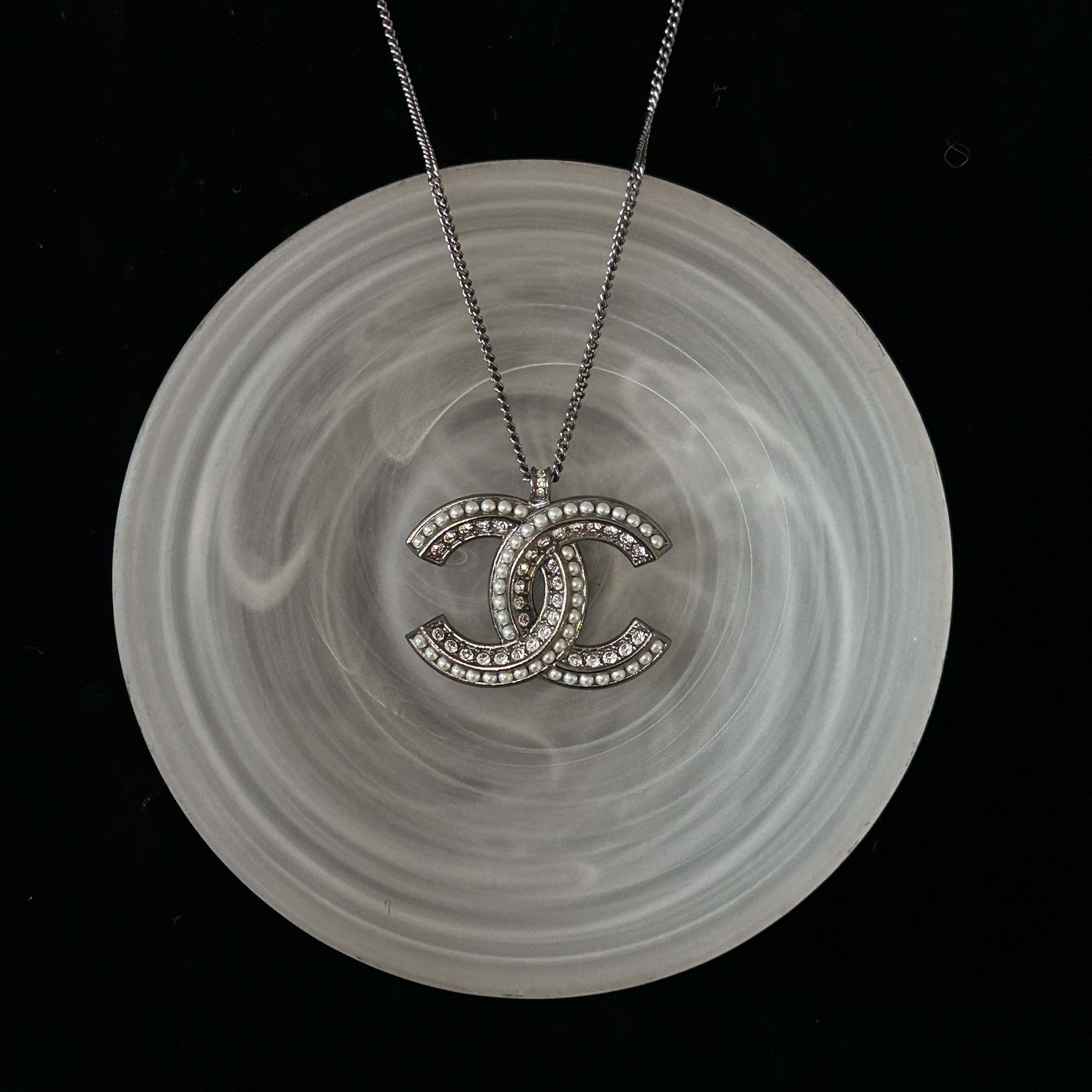 C Double C full diamond pearl necklace