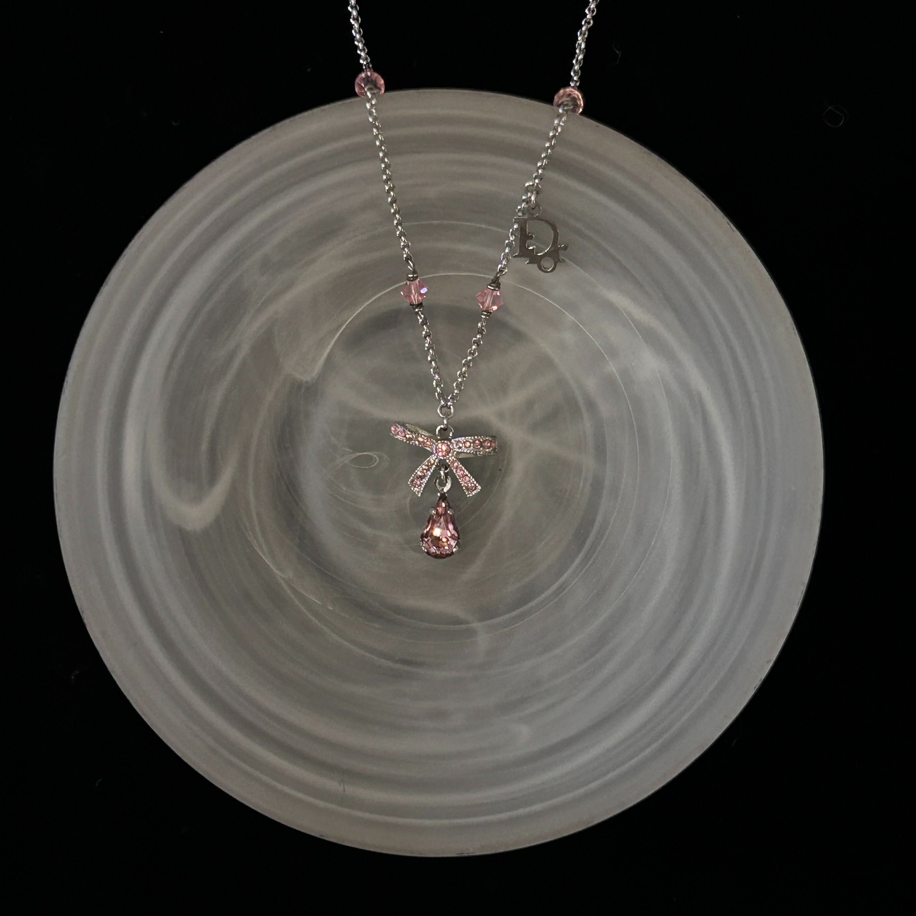 D Butterfly Diamond Teardrop Pendant Pink Necklace