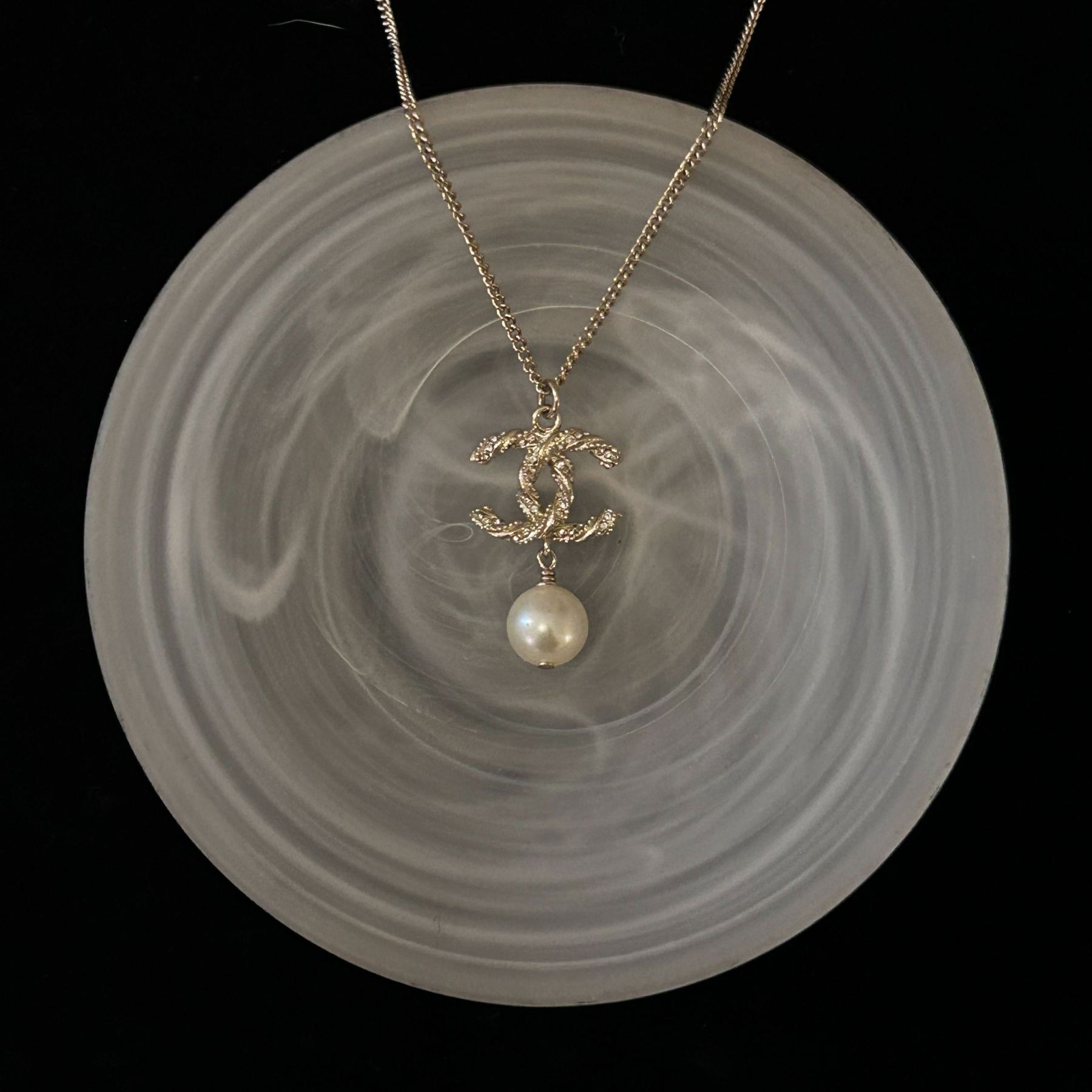 C Spiral full diamond pearl pendant gold necklace