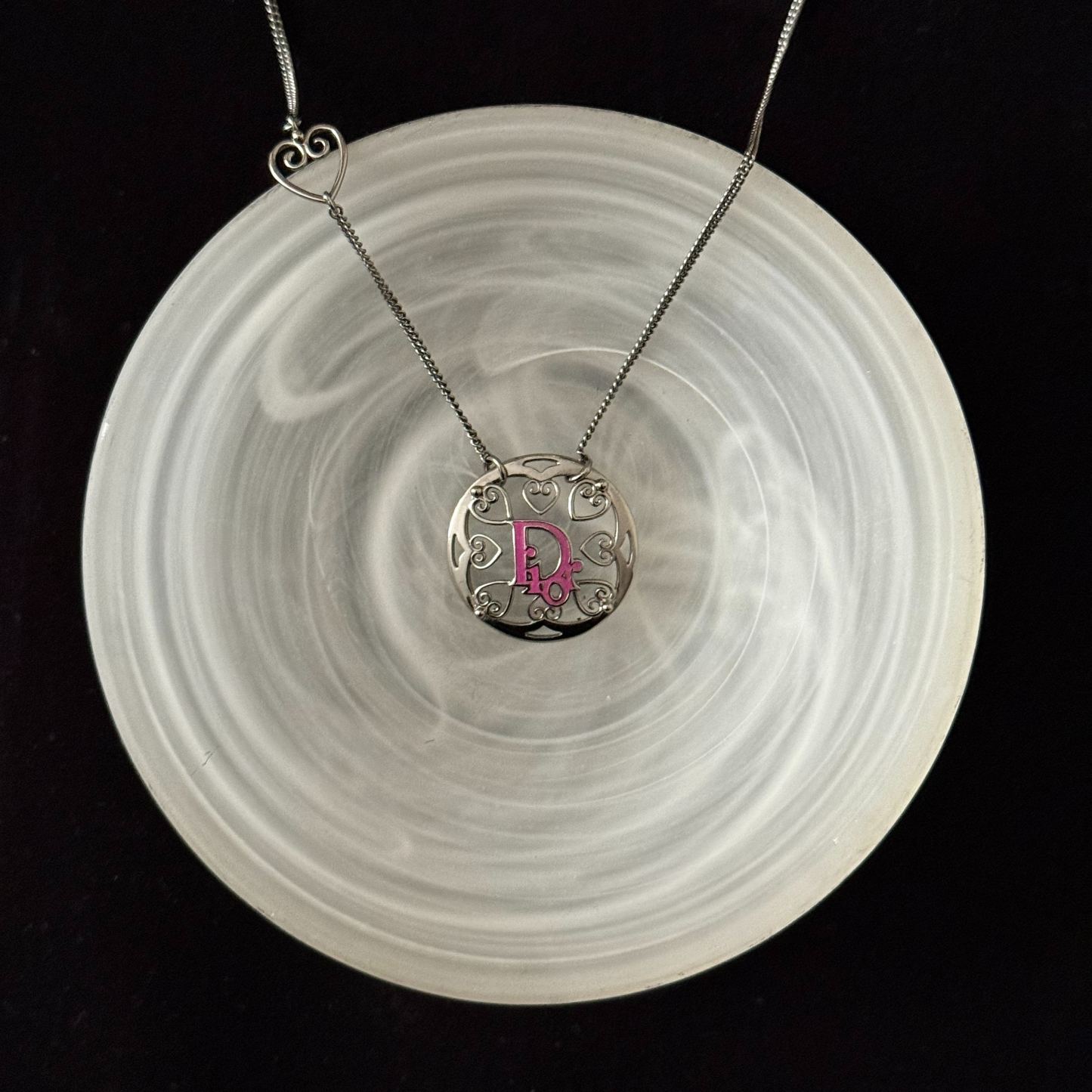 D Round hollow heart-shaped logo necklace