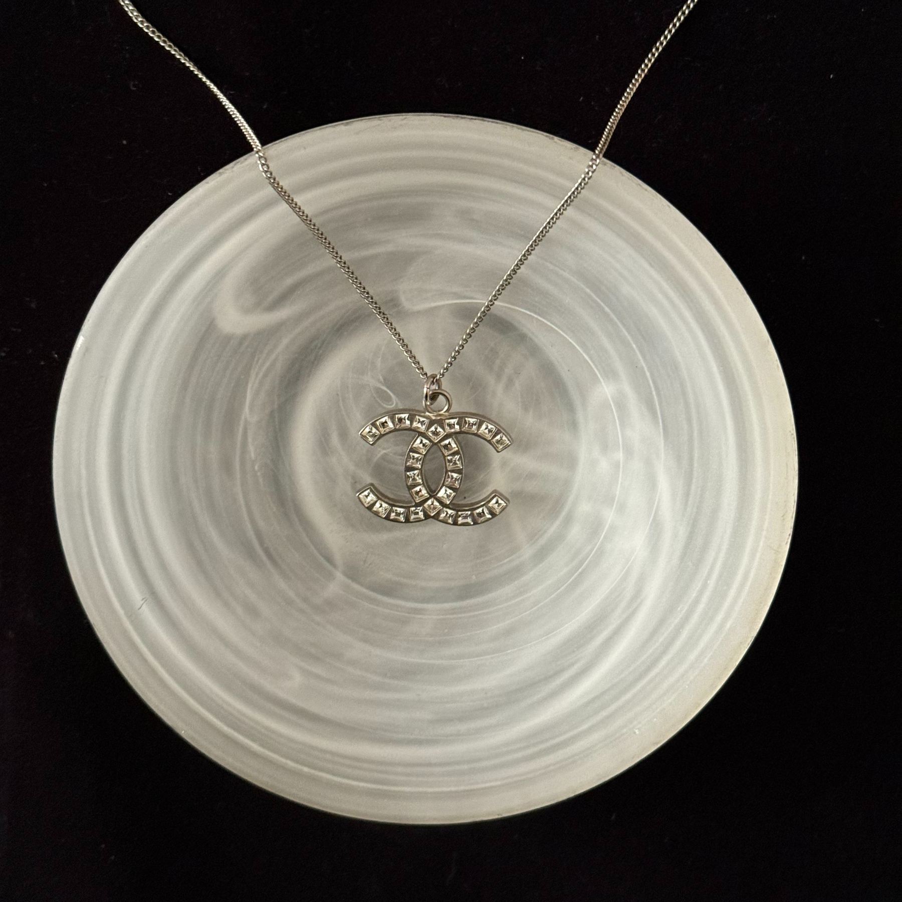 C Square Diamond Double C Silver Necklace