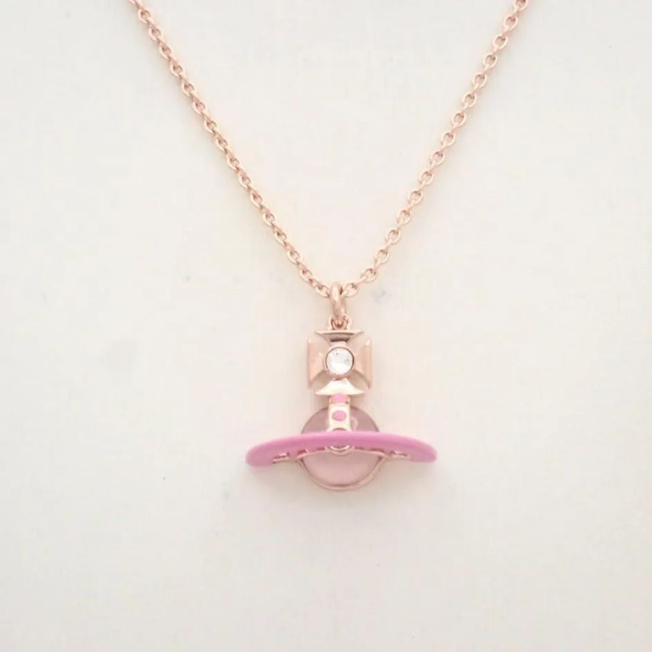 V Pink Saturn Hemisphere Necklace