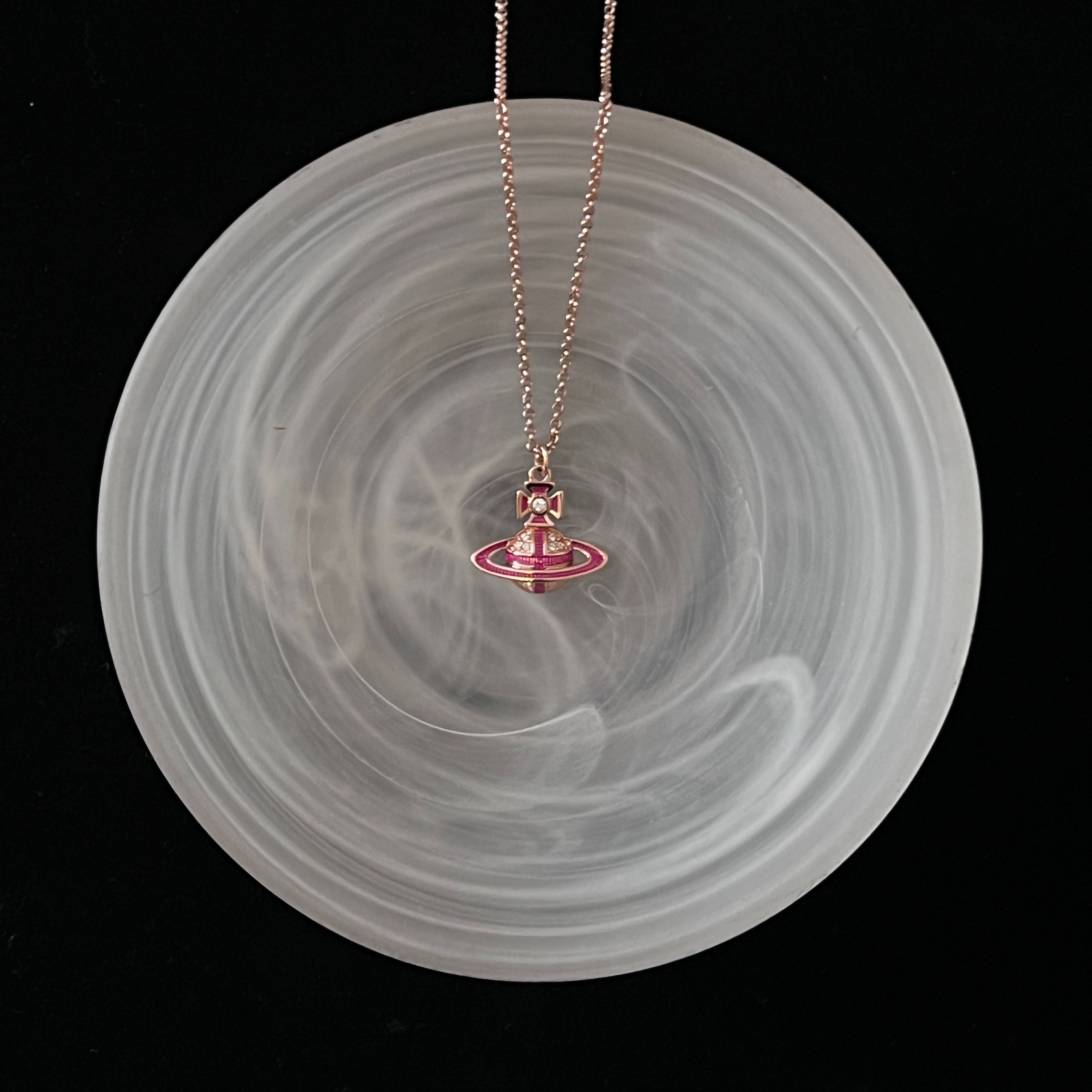 V Enamel Saturn necklace