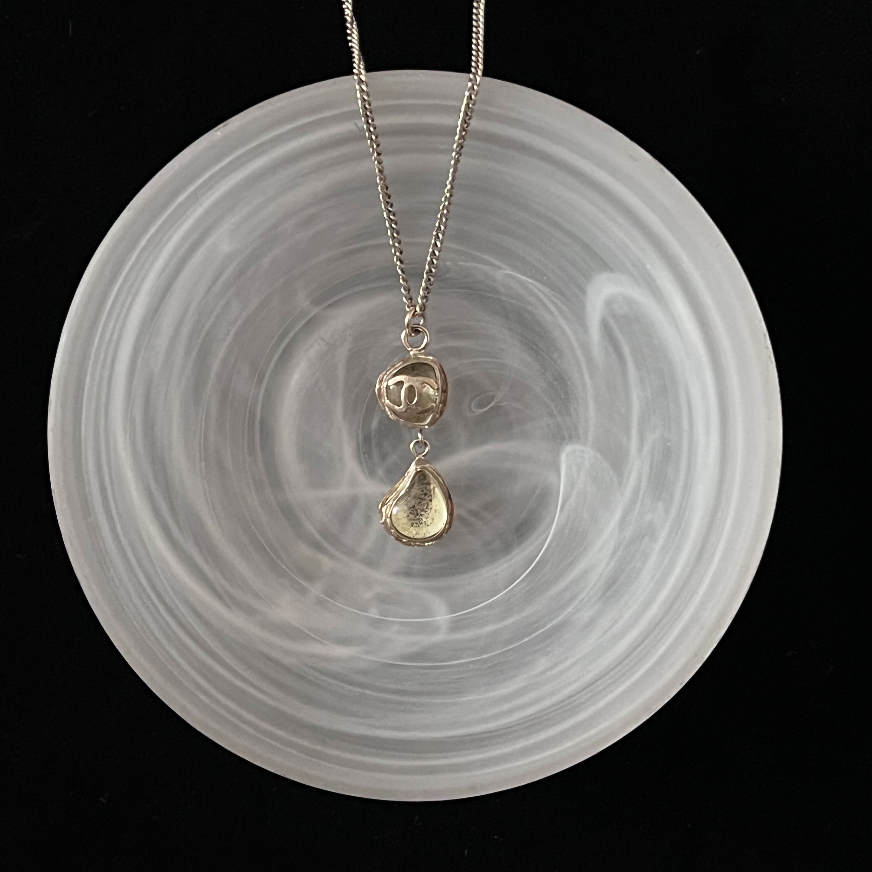 C Round Double C Amber Teardrop Pendant Necklace