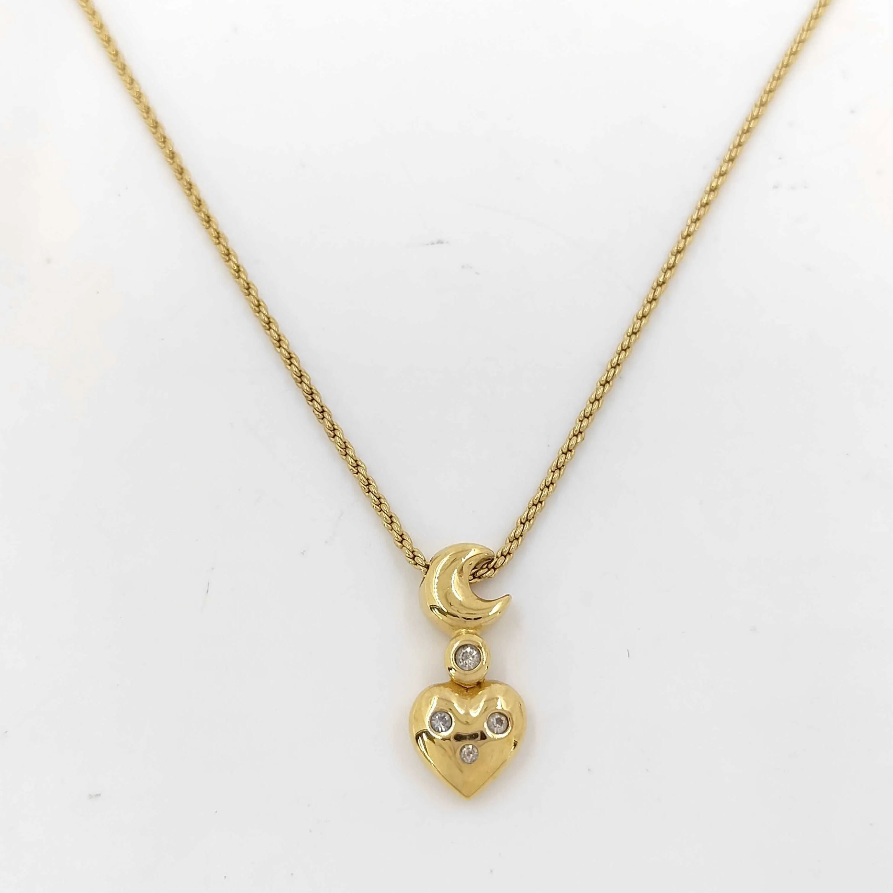 D Moon and Heart Rhinestone Necklace