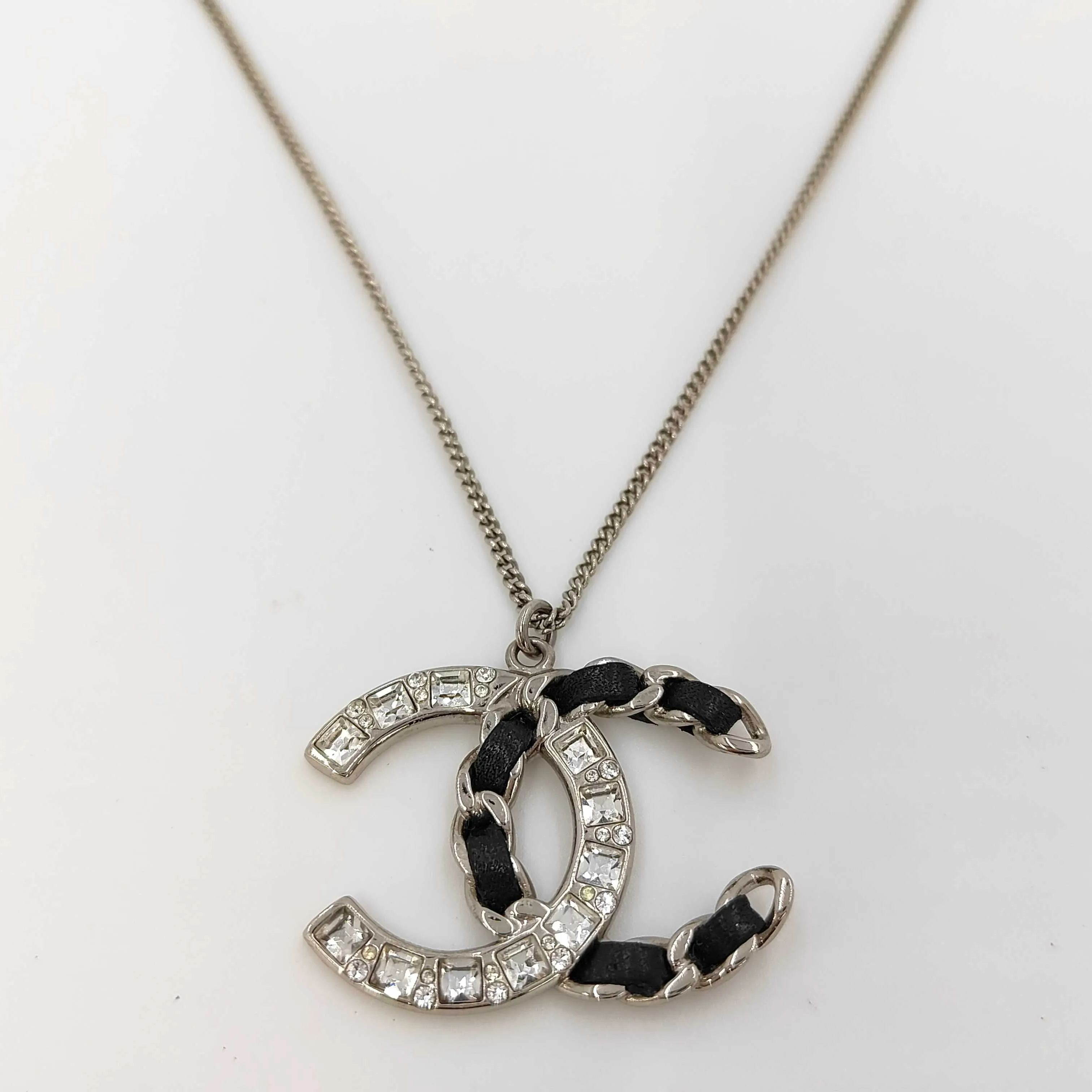 C Double C Diamond-Set Leather Chain Necklace