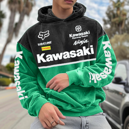 Unisex Vintage Motorcycle Racing Printed Contrast Stitching Hoodie