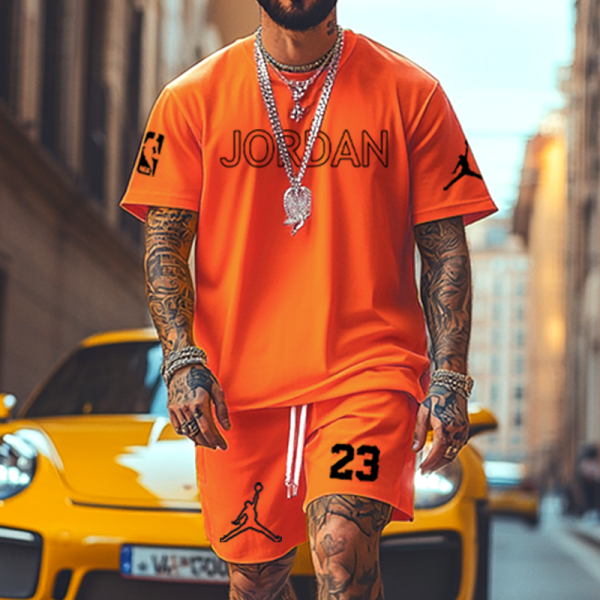 Unisex Oversize Basketball Print Yellow T-shirt and Shorts Set