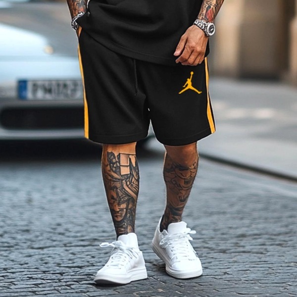 Unisex Basketball Flight Print Color Block Oversized Streetwear Short-Sleeved T-shirt and Shorts Set