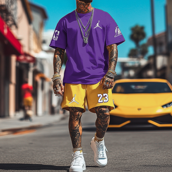 Unisex Basketball Los Angeles Competition Oversize Print T-shirt and Shorts Set